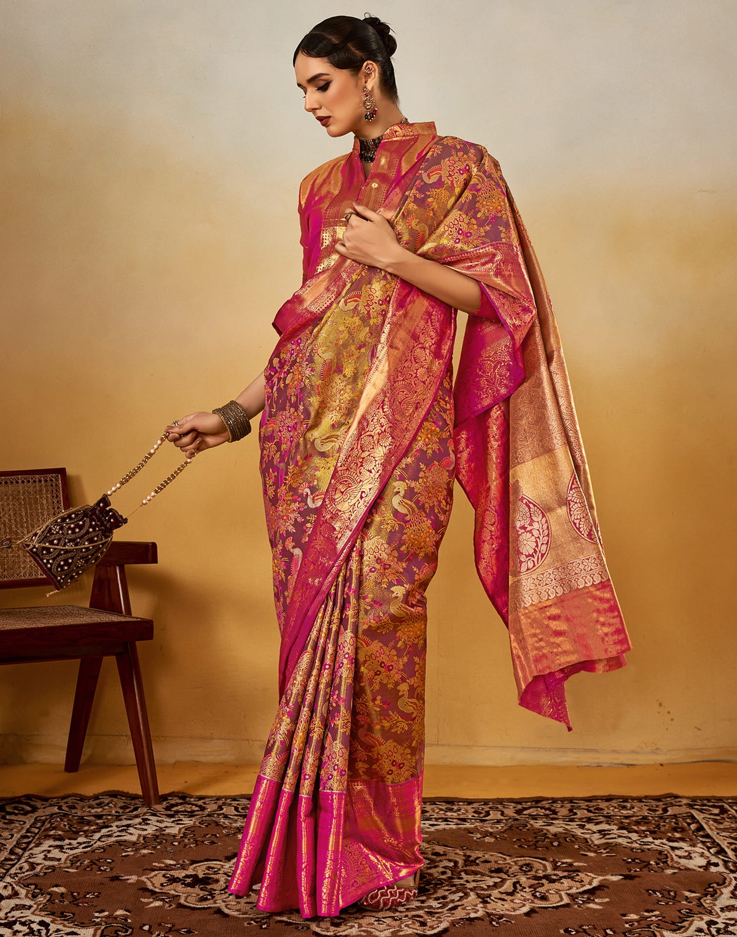 Red Silk Woven Woven Saree