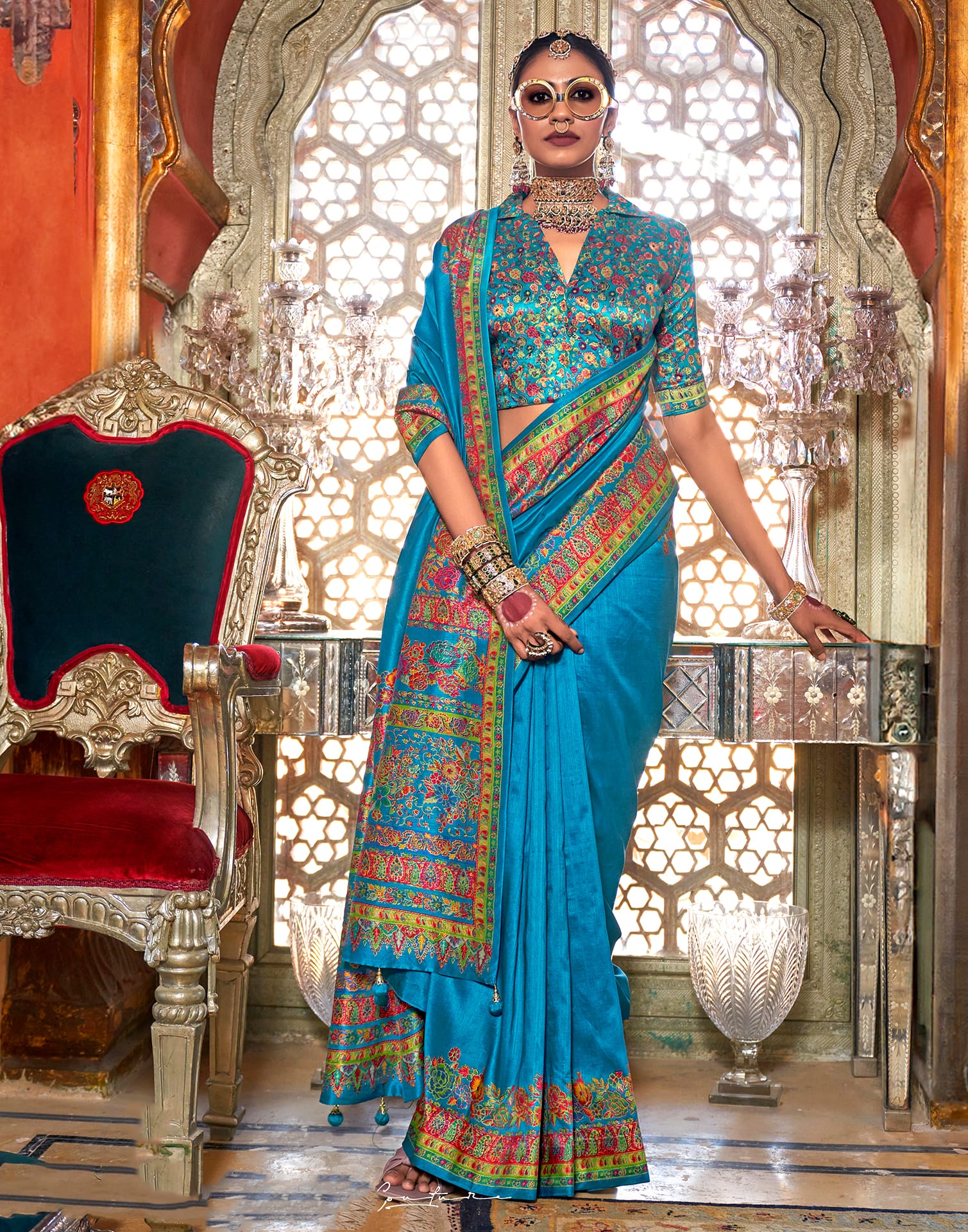 Blue Silk Woven Woven Saree