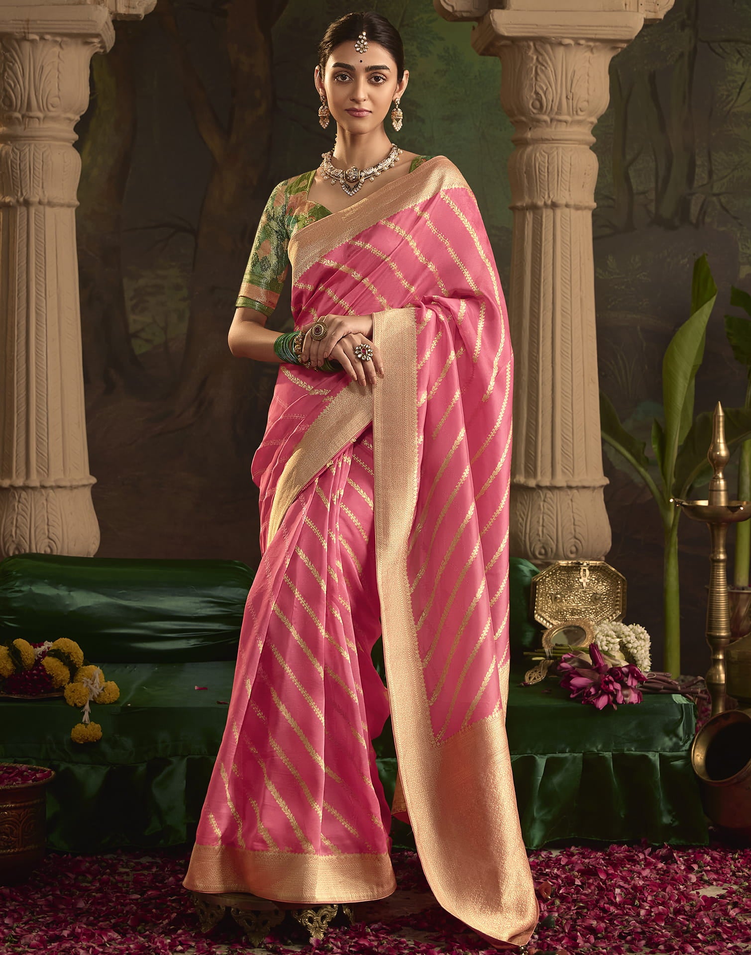 Pink Silk Woven Kanjivaram Saree