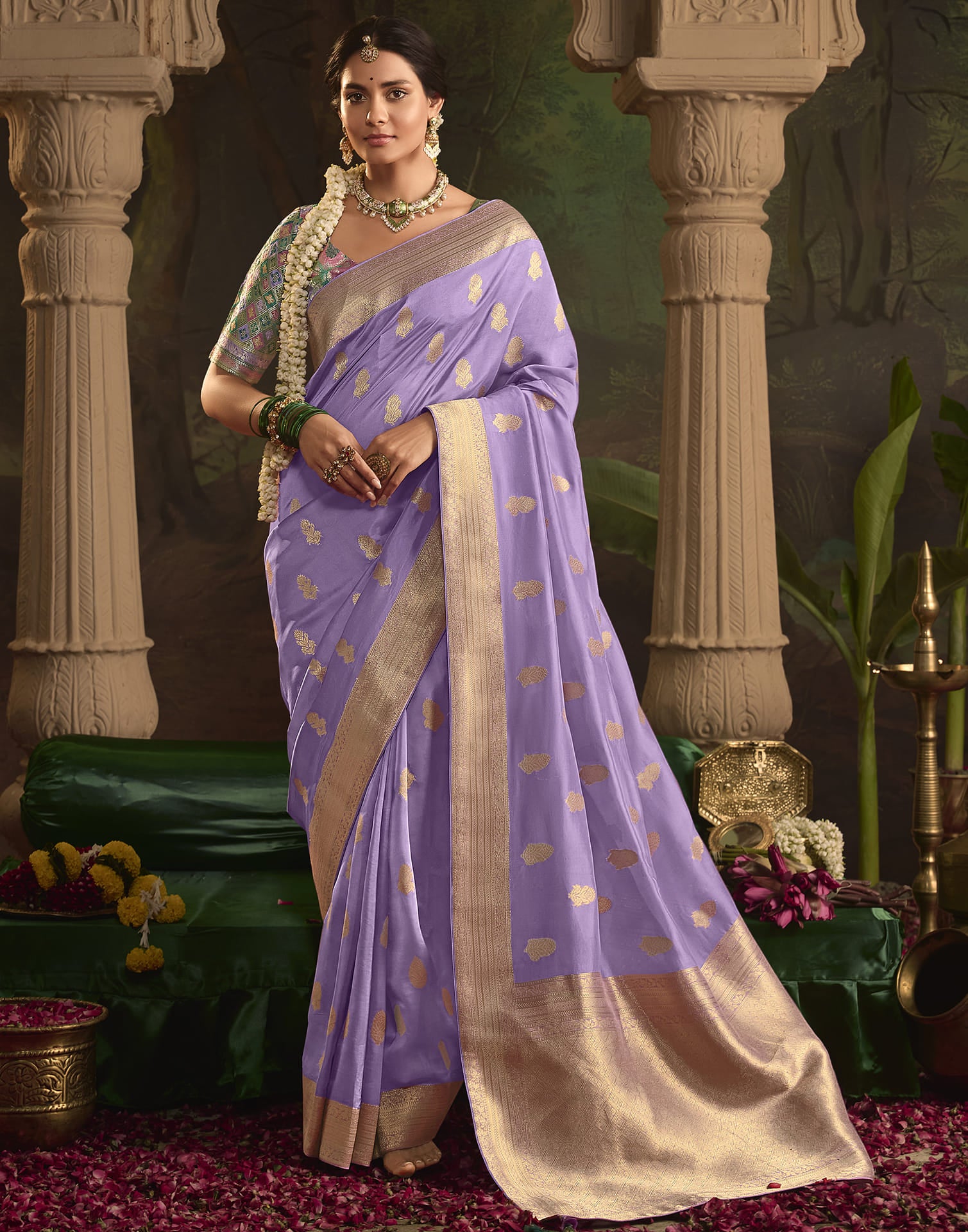 Lavender Silk Woven Kanjivaram Saree