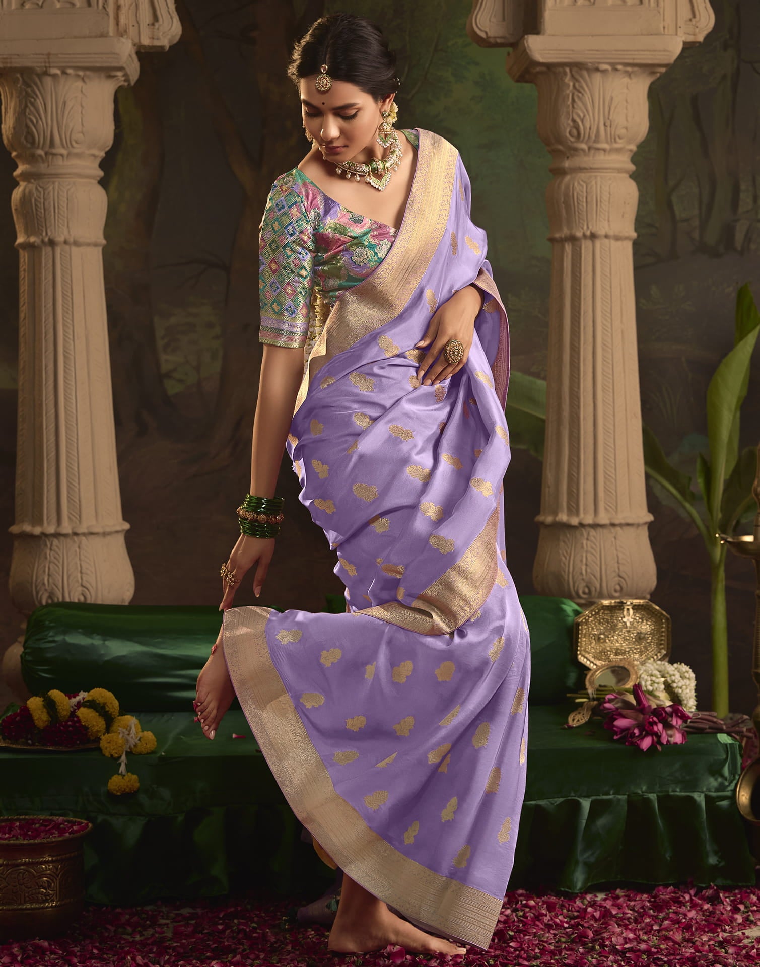 Lavender Silk Woven Kanjivaram Saree