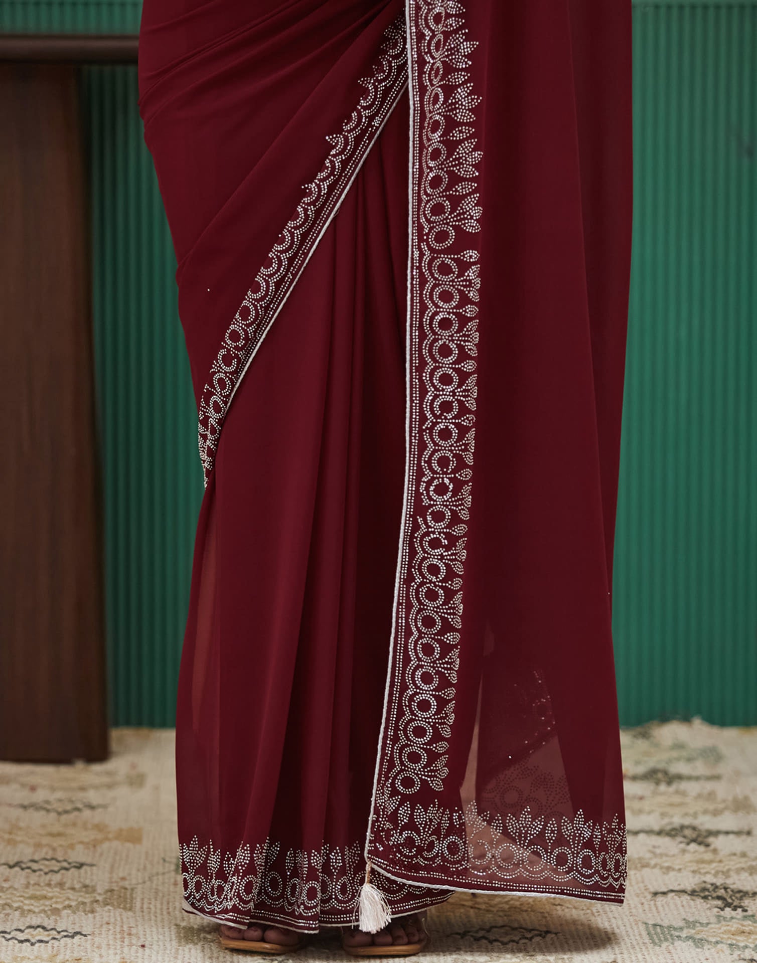 Maroon Georgette Stone Work Swarovski Saree
