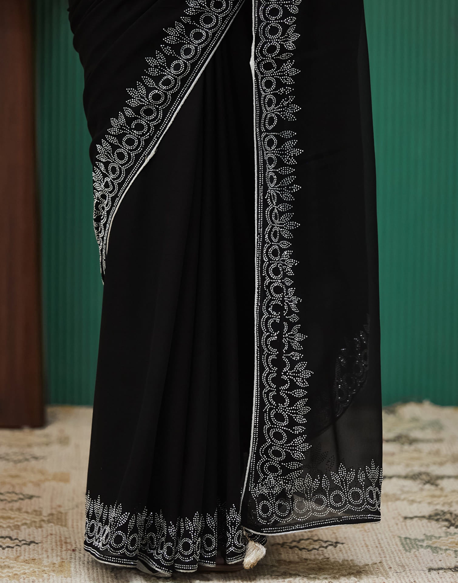 Black Georgette Stone Work Swarovski Saree