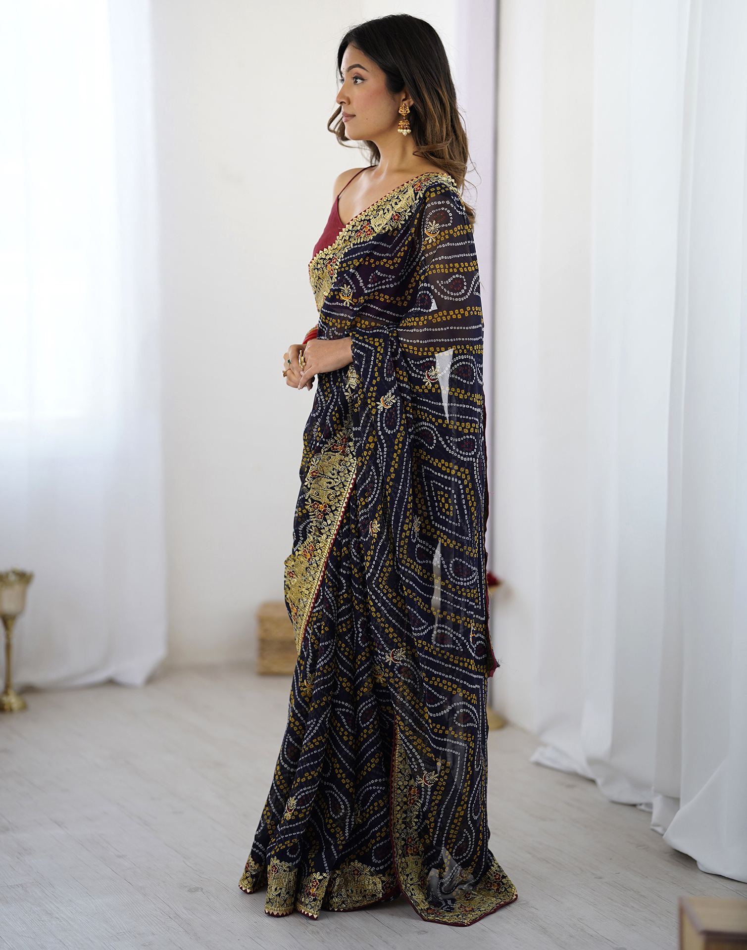 Black Georgette Lace Bandhani Saree