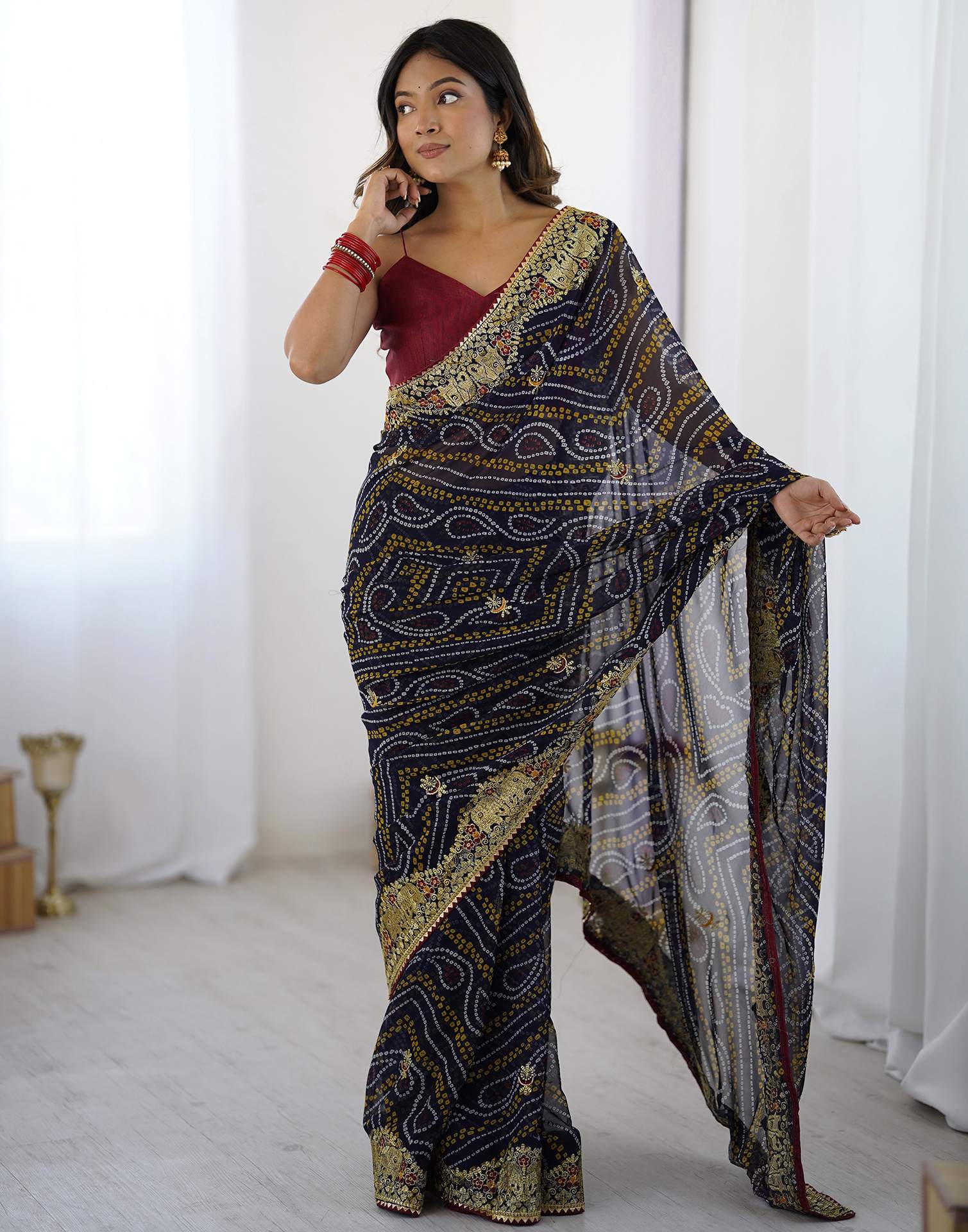 Black Georgette Lace Bandhani Saree