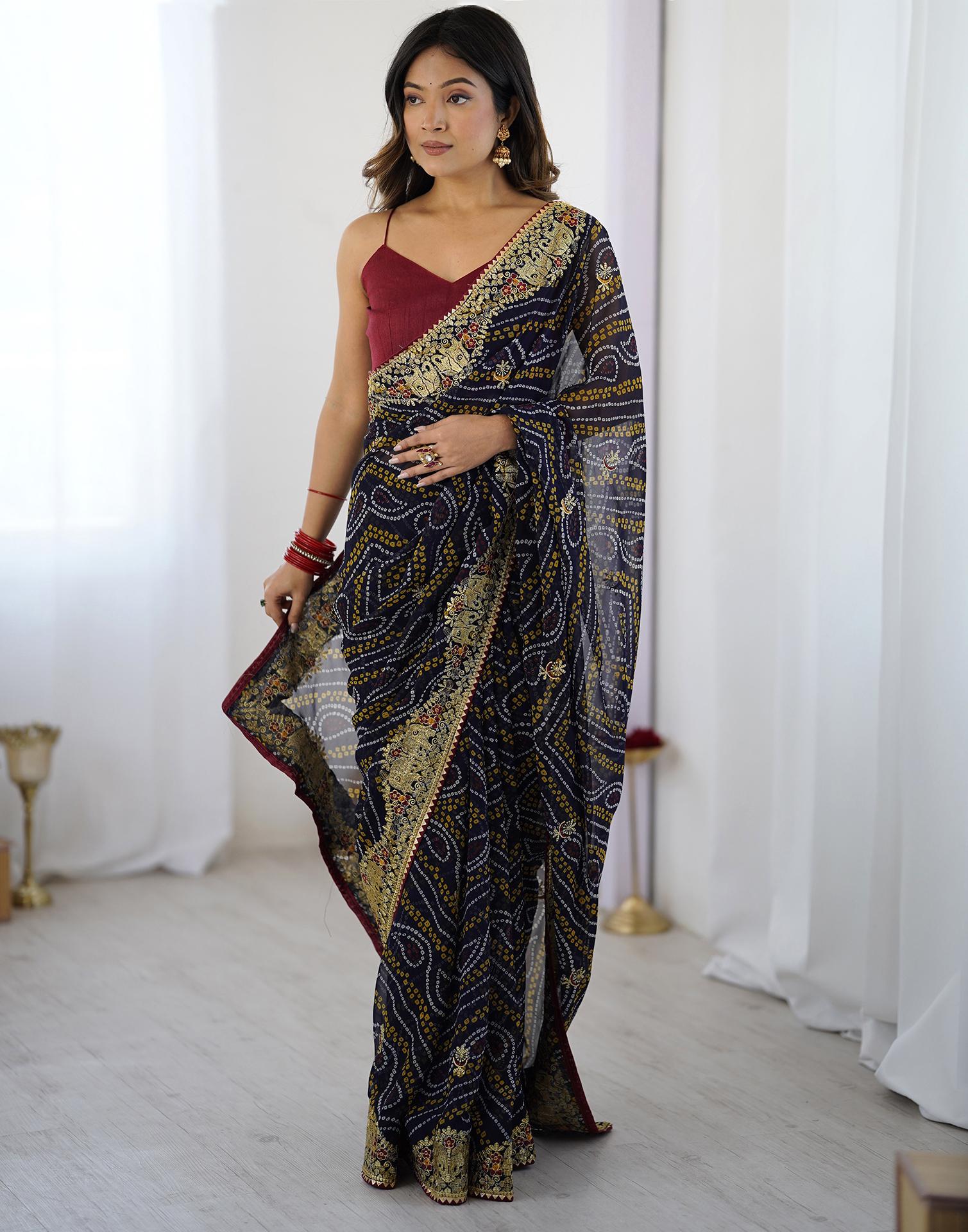 Black Georgette Lace Bandhani Saree