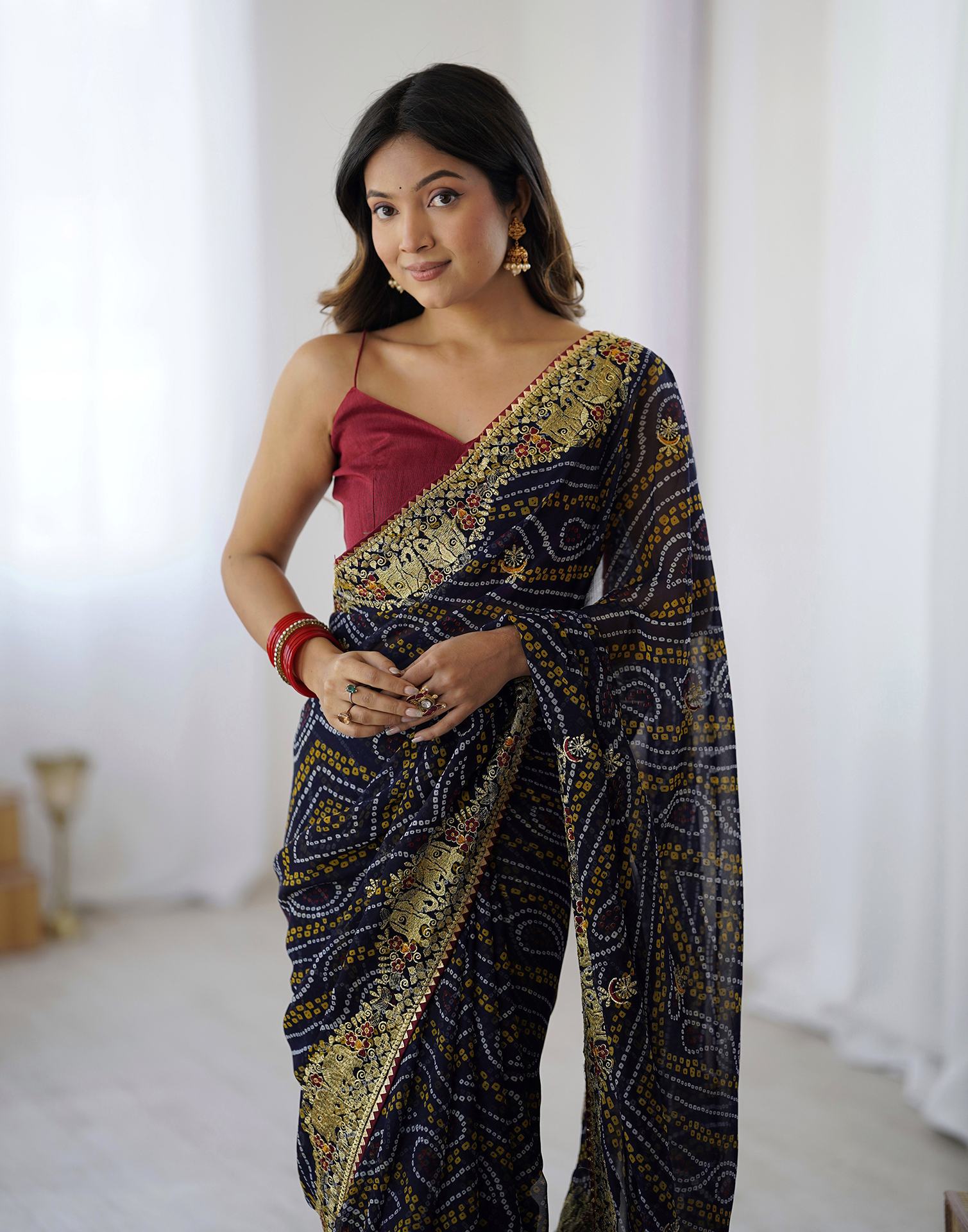 Black Georgette Lace Bandhani Saree