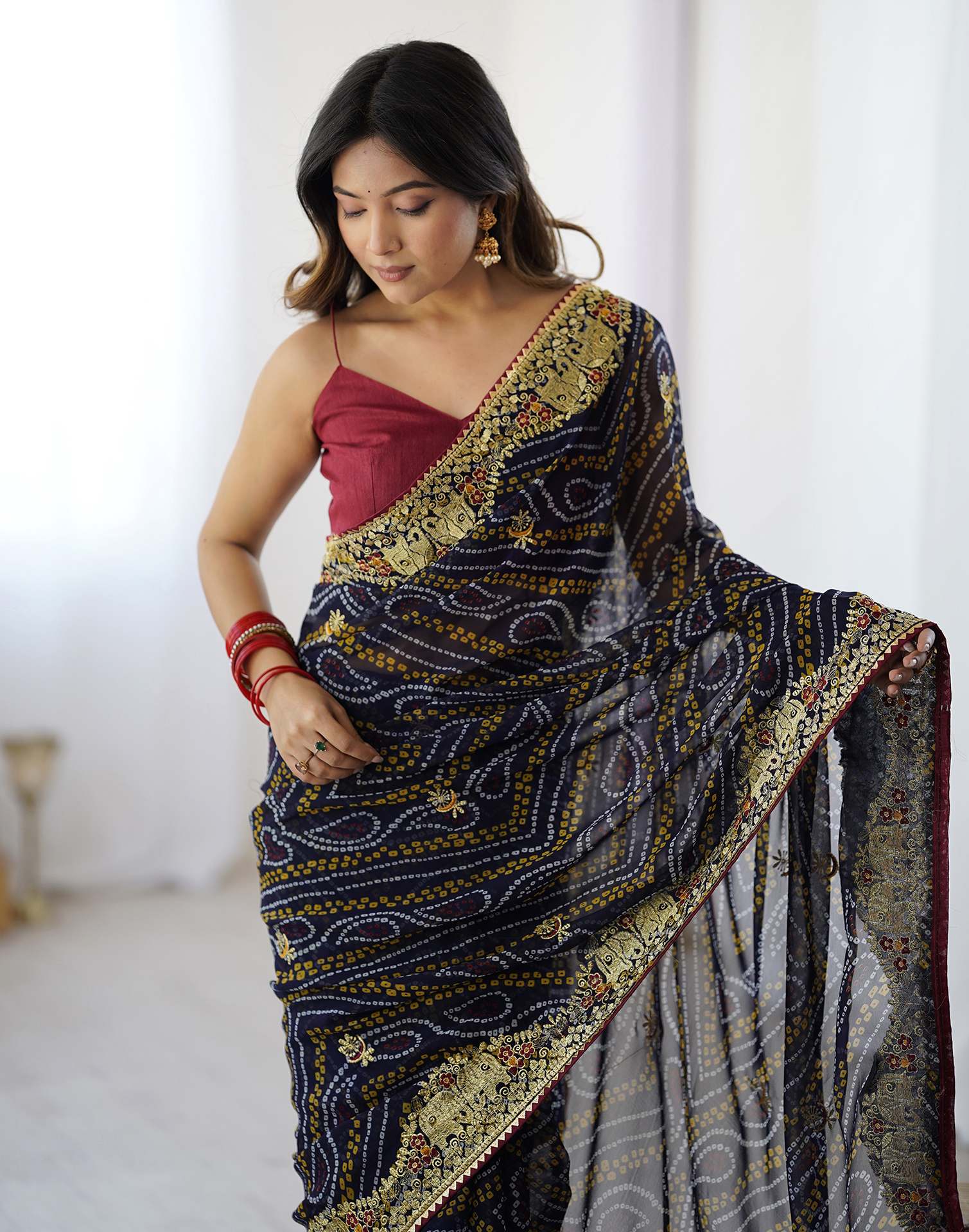 Black Georgette Lace Bandhani Saree