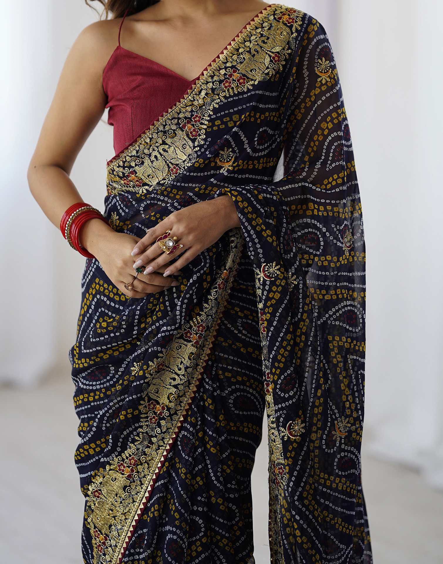 Black Georgette Lace Bandhani Saree