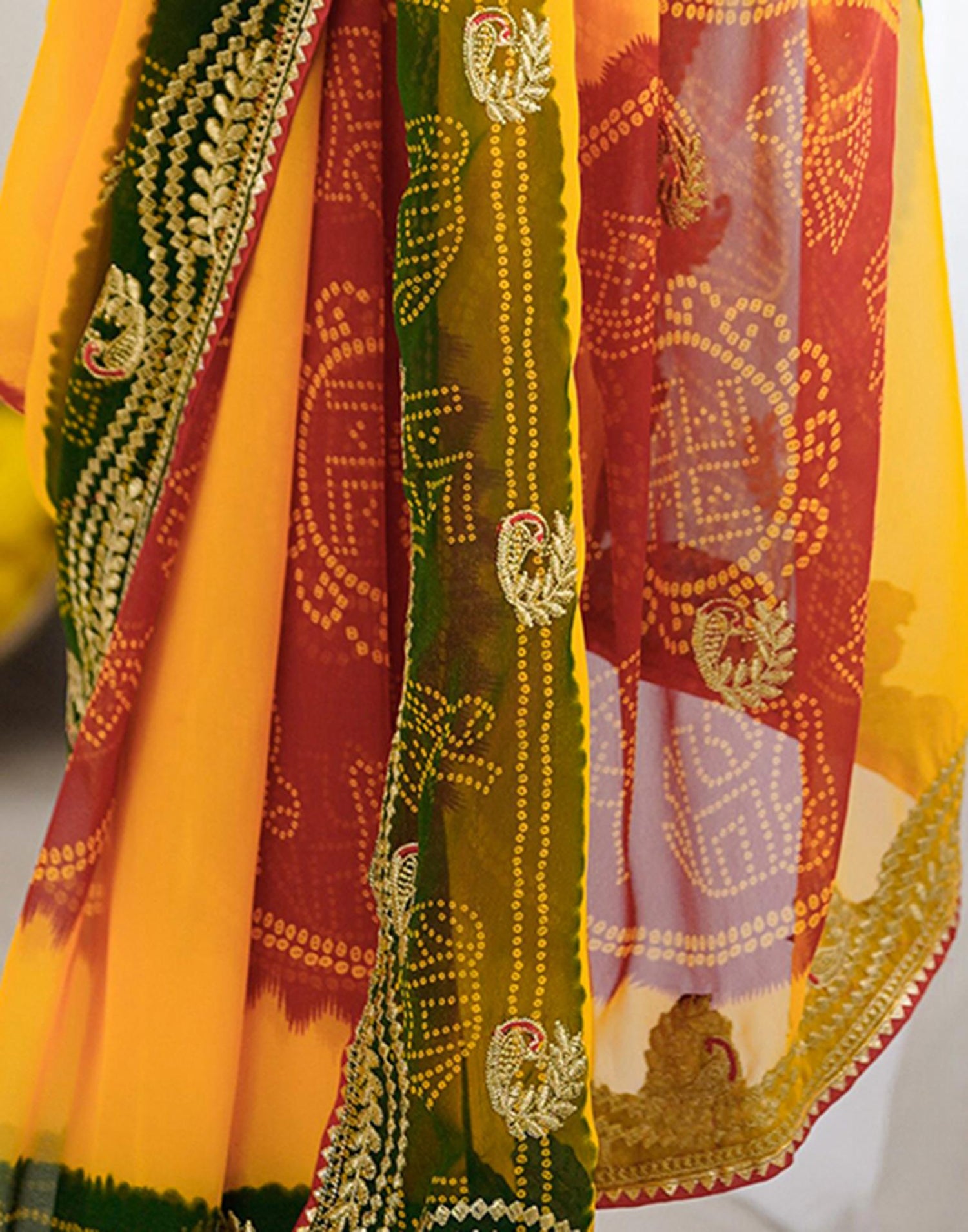 Yellow Georgette Printed Bandhani Saree