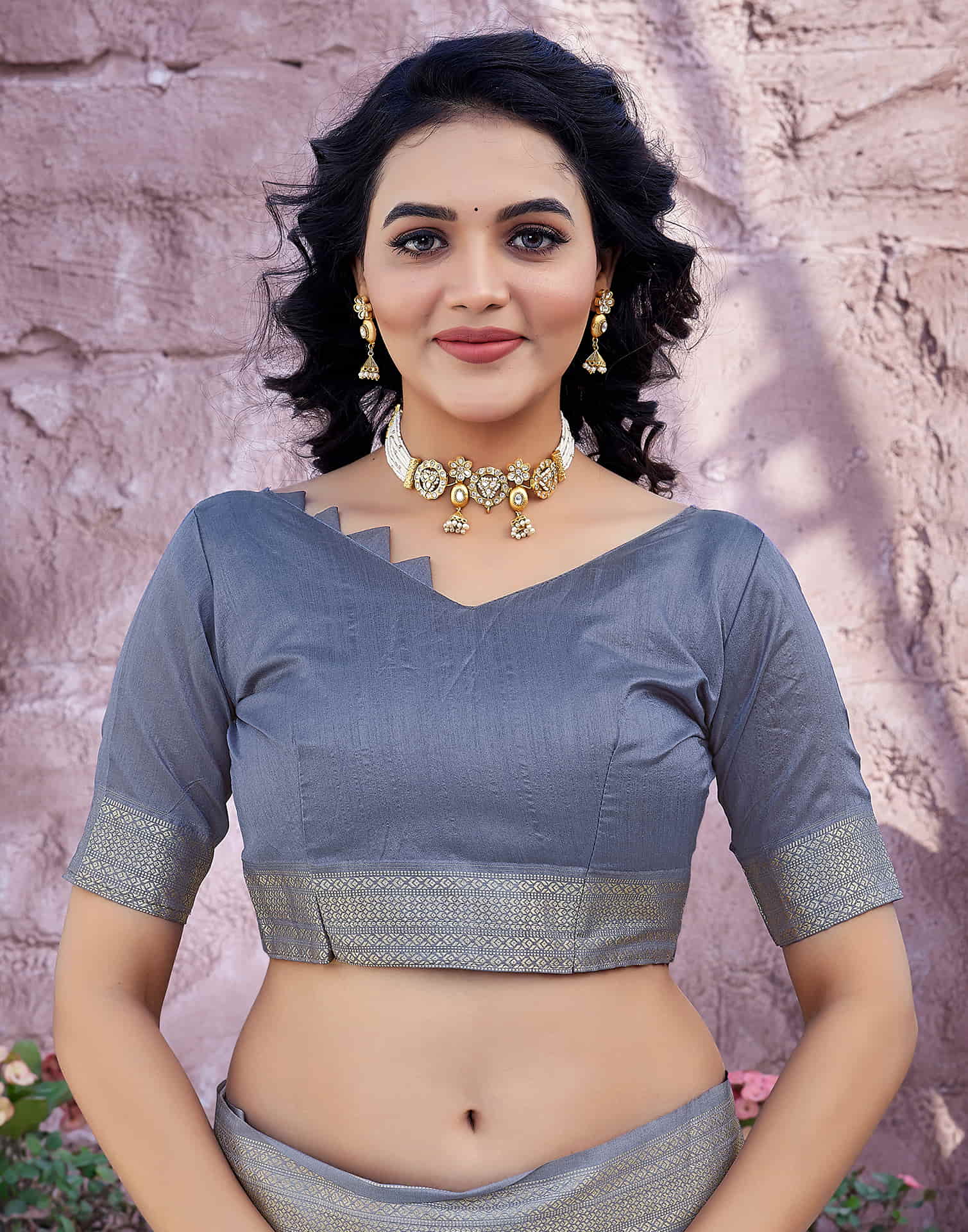 Steel Grey Silk Woven Banarasi Saree