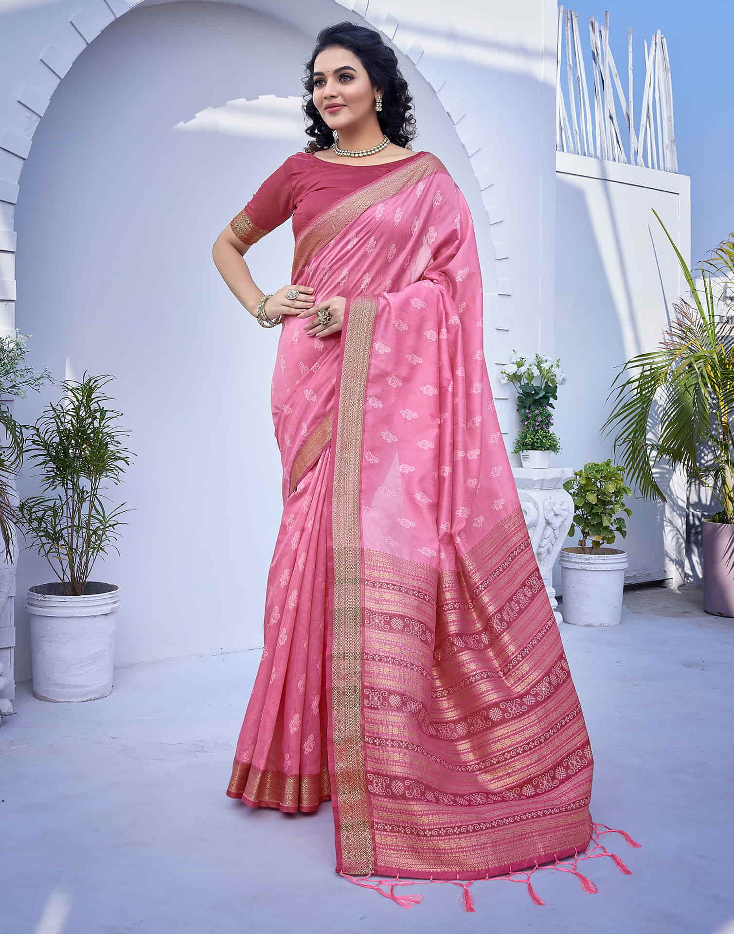 Pink Silk Woven Banarasi Saree