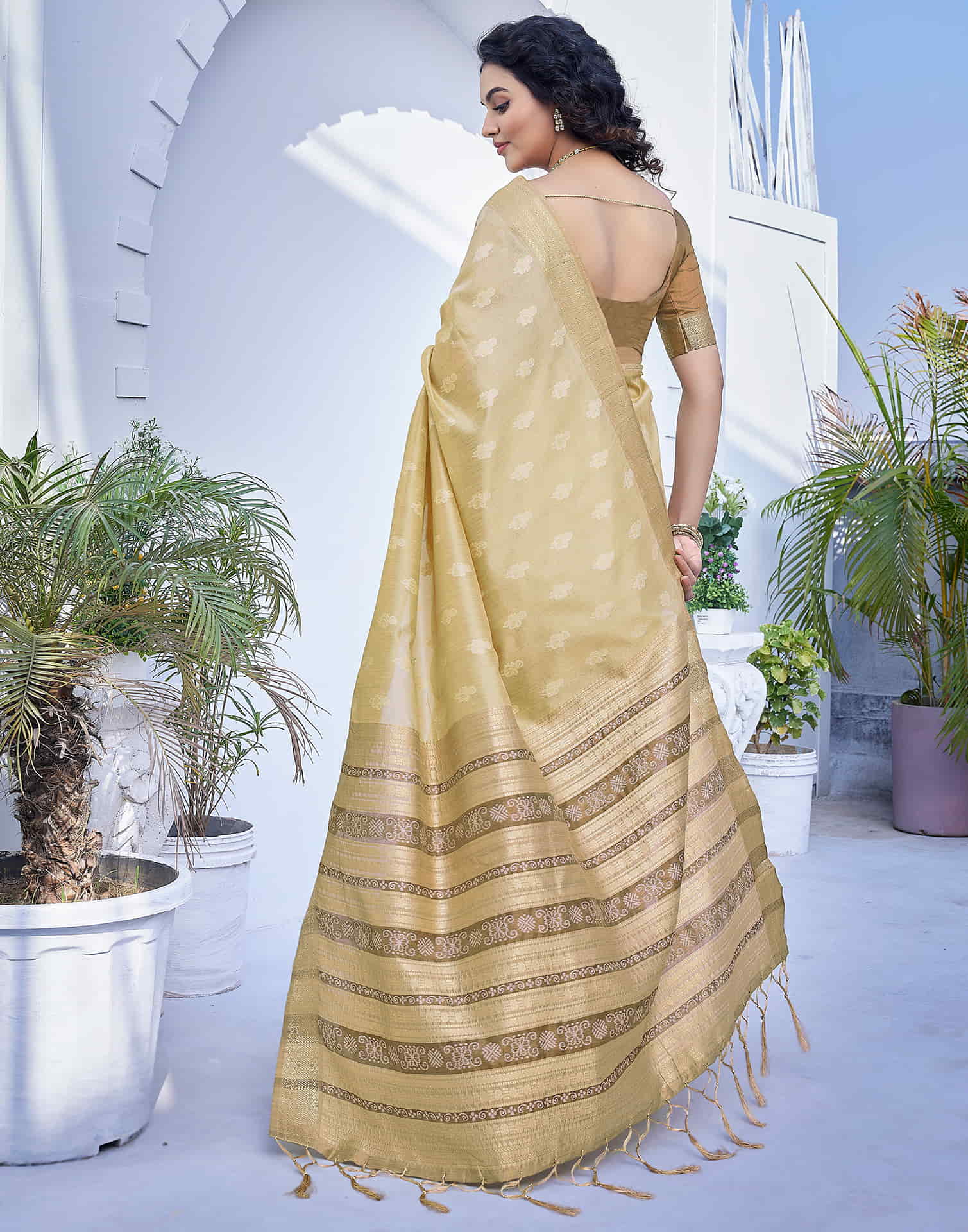 Beige Silk Woven Banarasi Saree