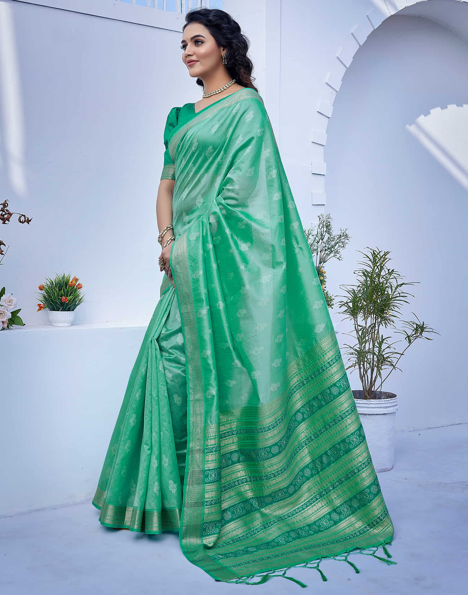Turquoise Silk Woven Banarasi Saree