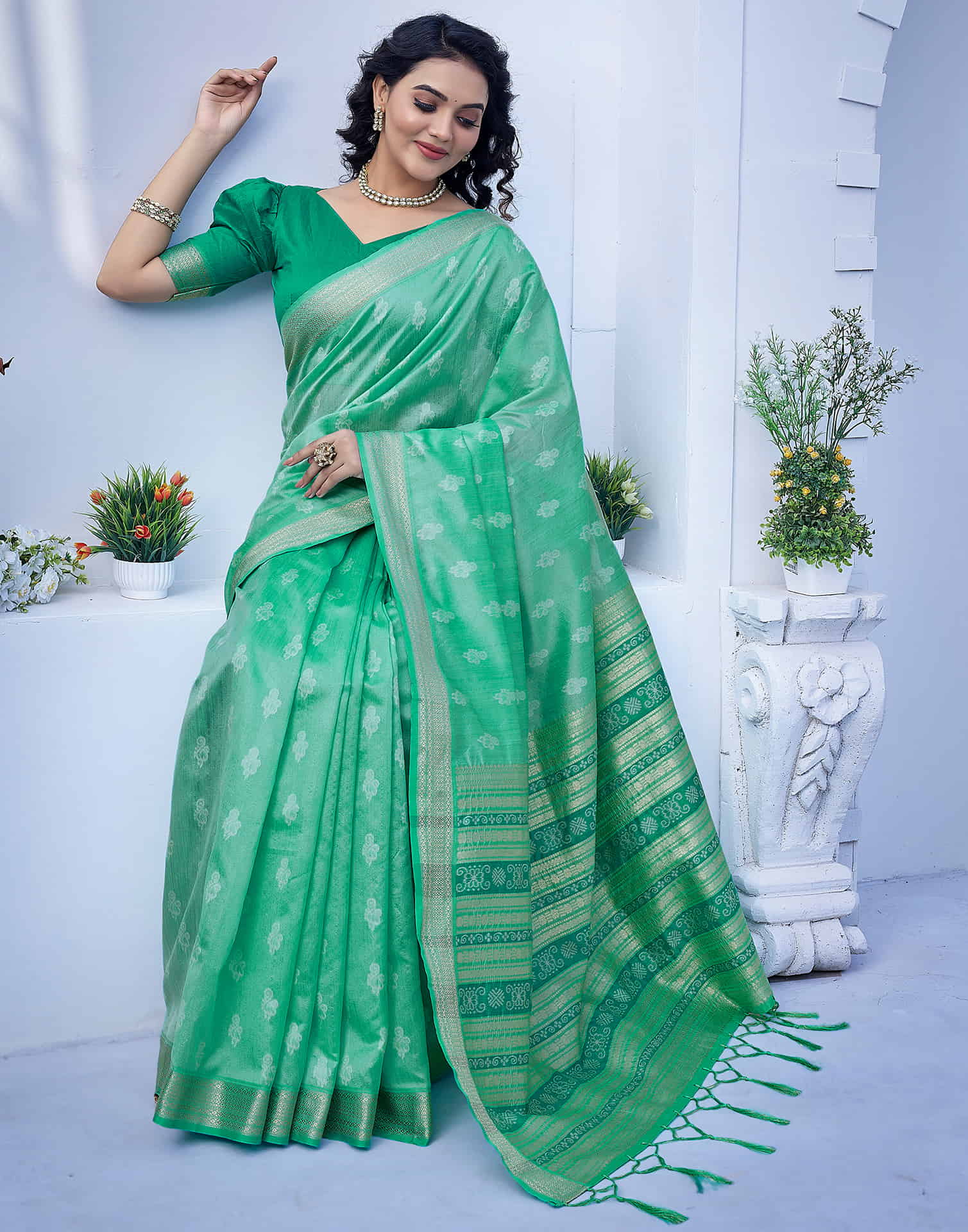 Turquoise Silk Woven Banarasi Saree