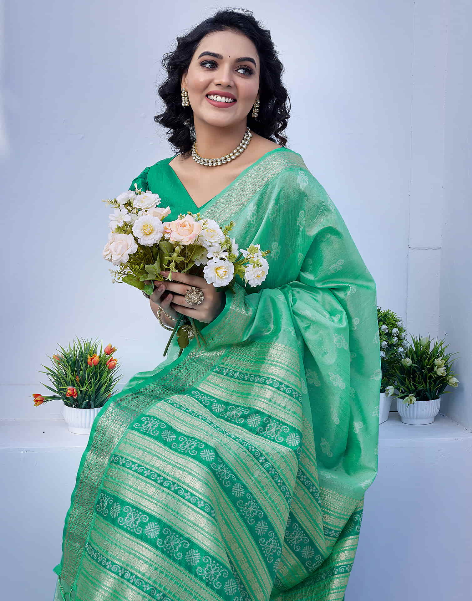 Turquoise Silk Woven Banarasi Saree