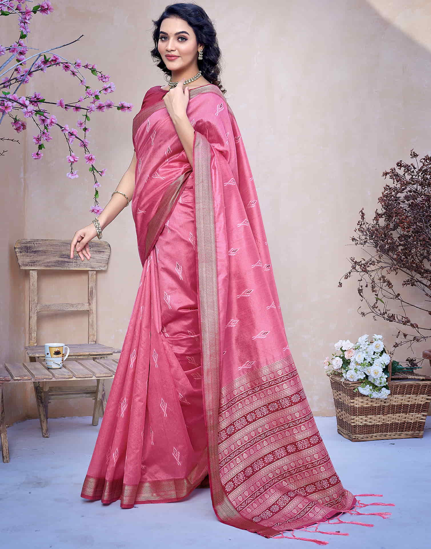 Pink Silk Woven Banarasi Saree