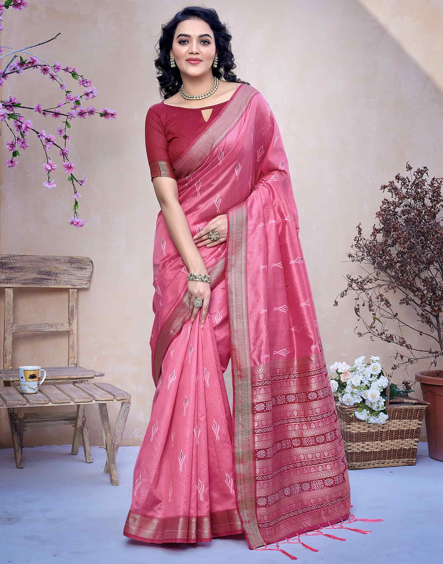Pink Silk Woven Banarasi Saree