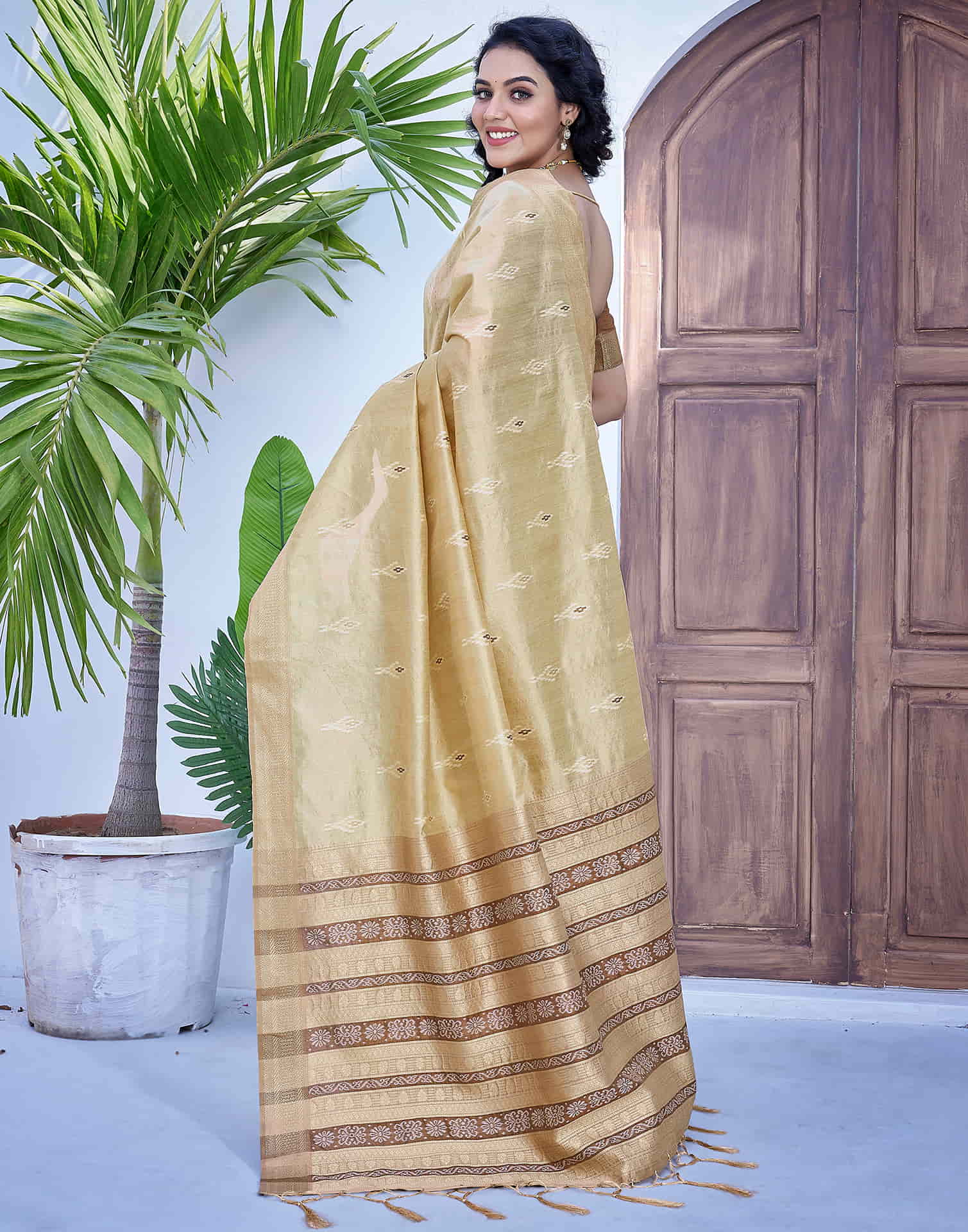 Beige Silk Woven Banarasi Saree