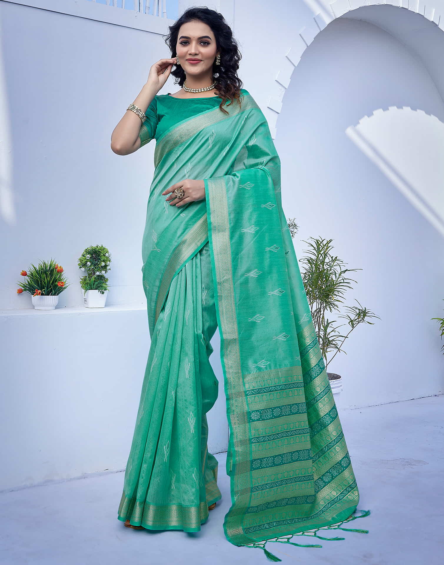 Turquoise Silk Woven Banarasi Saree
