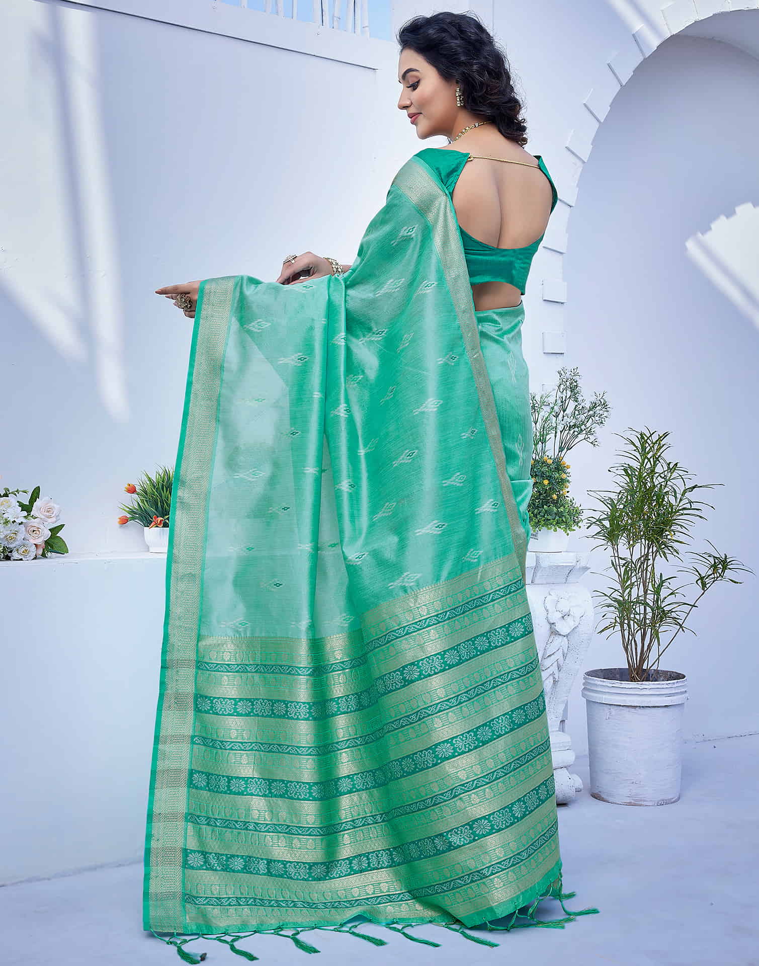 Turquoise Silk Woven Banarasi Saree