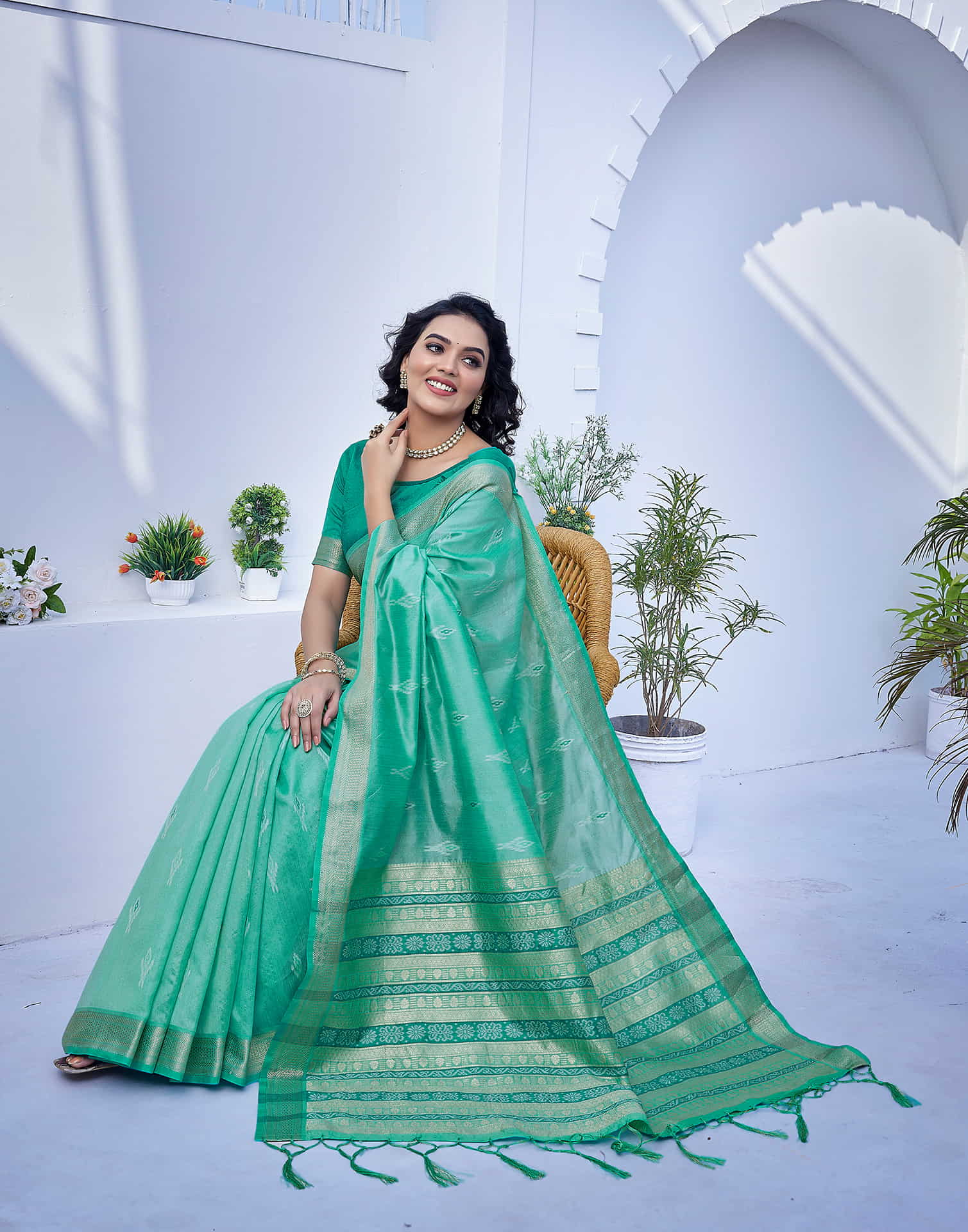 Turquoise Silk Woven Banarasi Saree