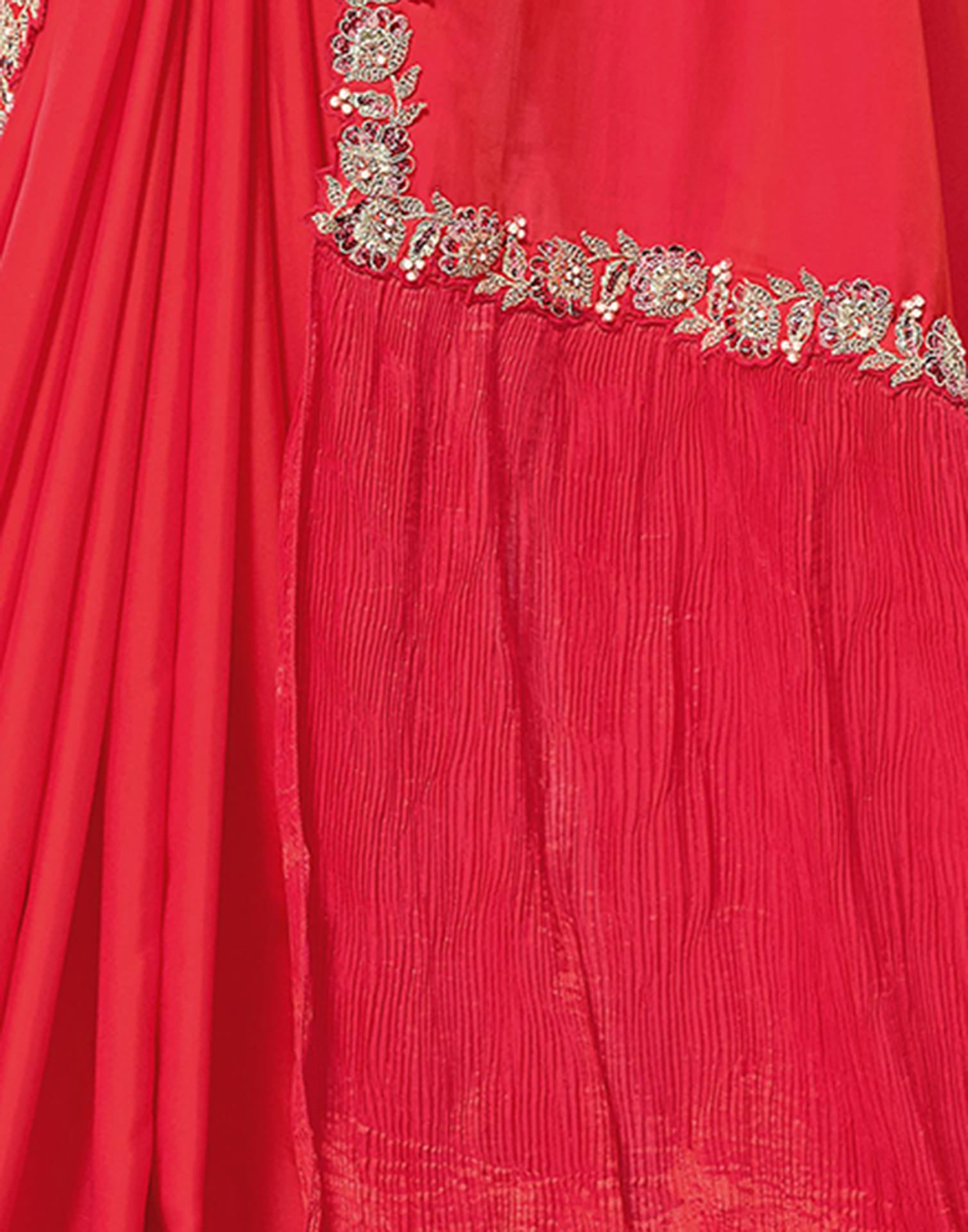 Bright Pink Silk Sequence Embellished Saree