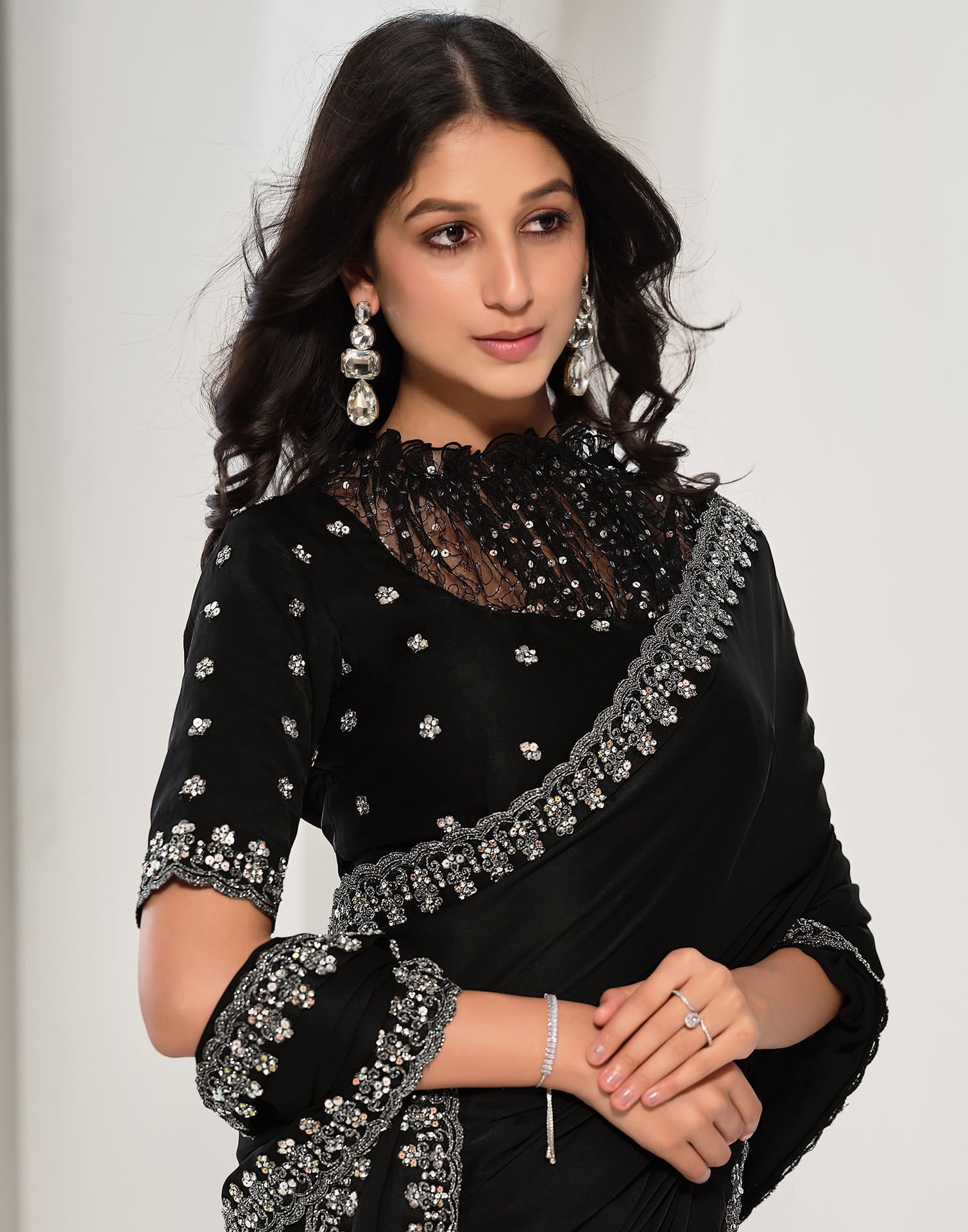 Black Silk Sequence Embellished Saree