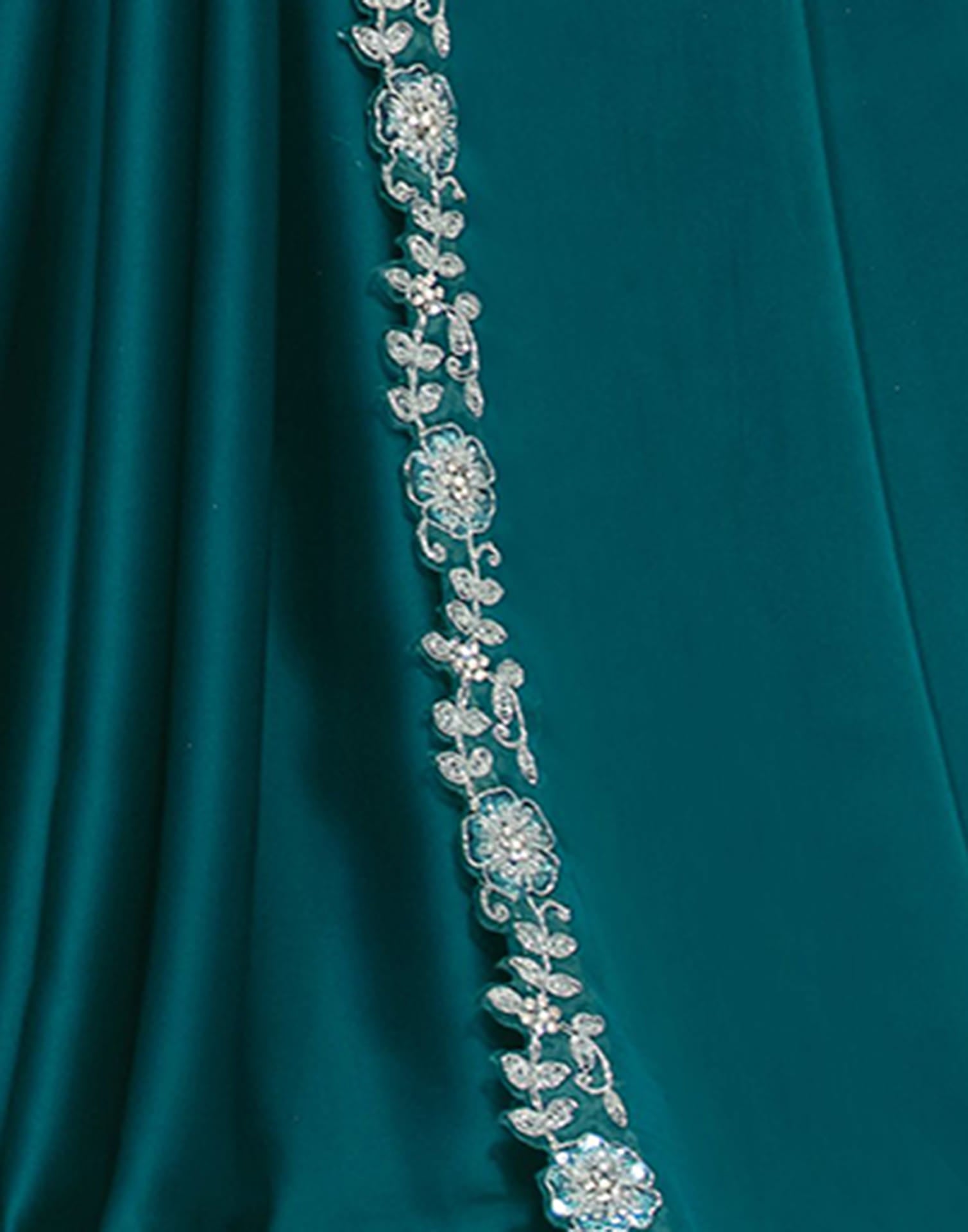 Rama Blue Silk Zardosi Work Embellished Saree