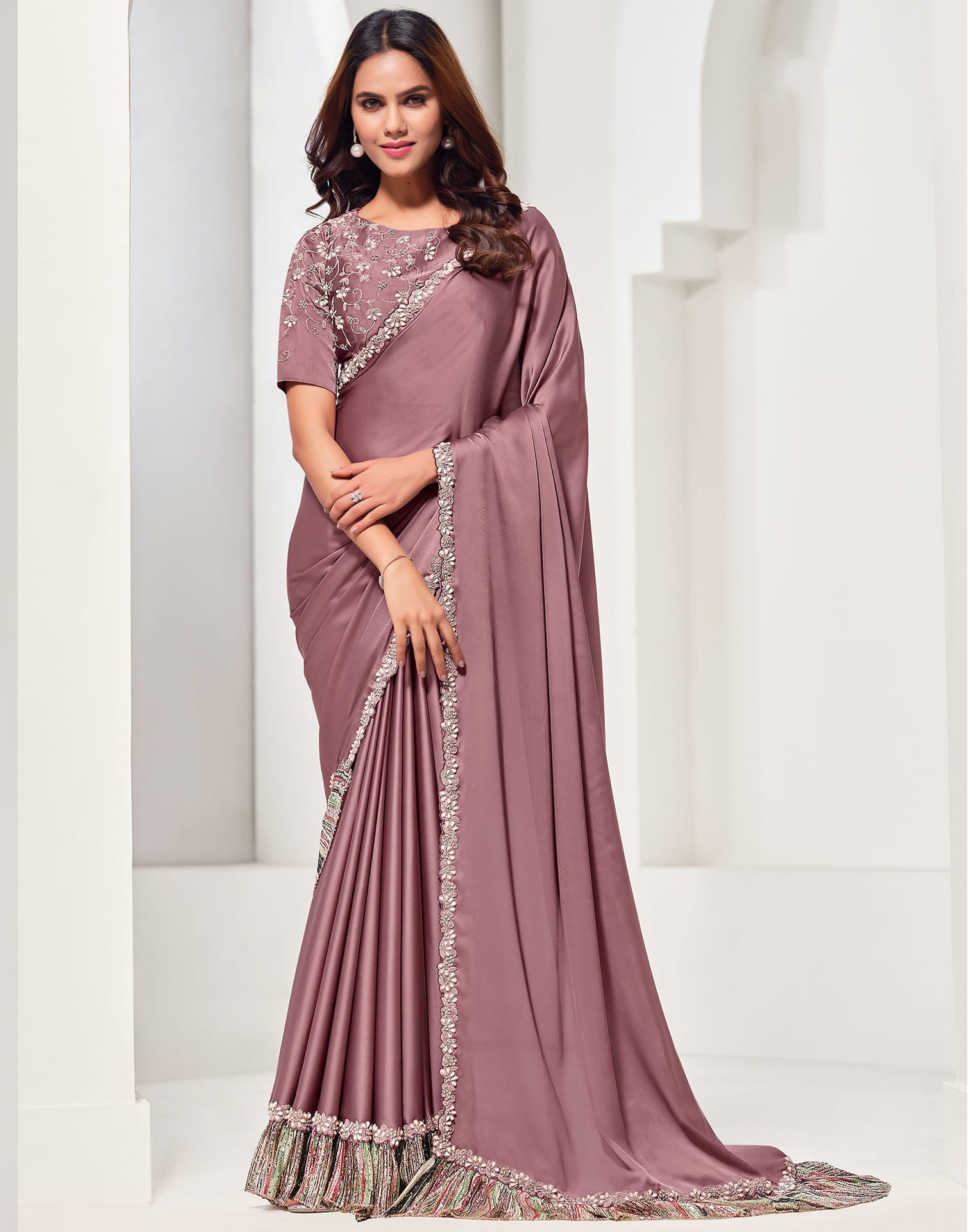 Mauve Georgette Sequence Embellished Saree