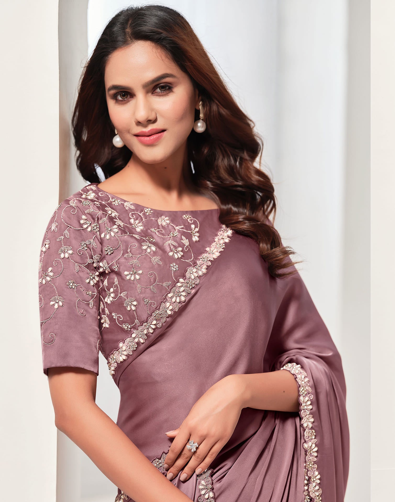 Mauve Georgette Sequence Embellished Saree