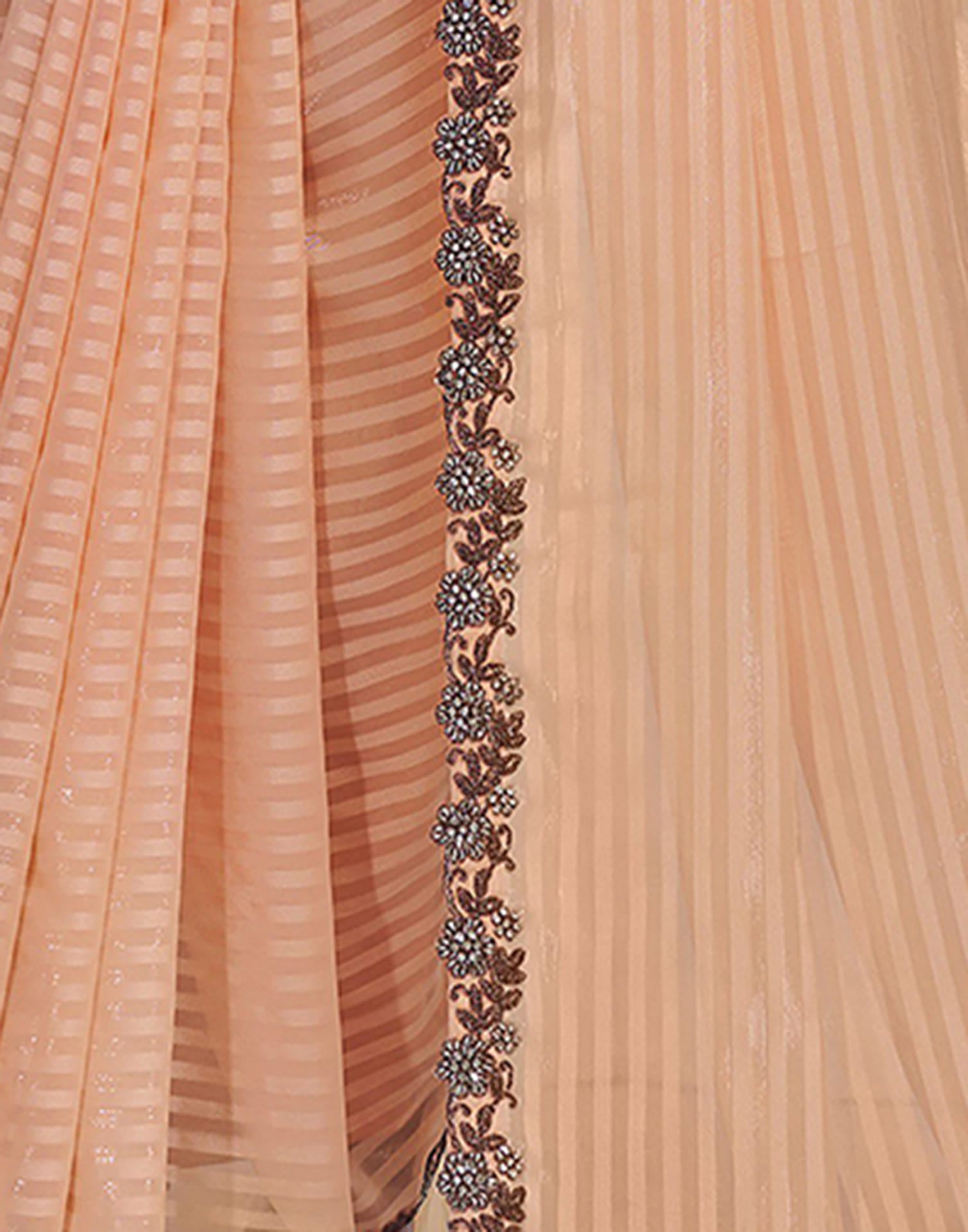 Light Peach Georgette Stone Work Embellished Saree