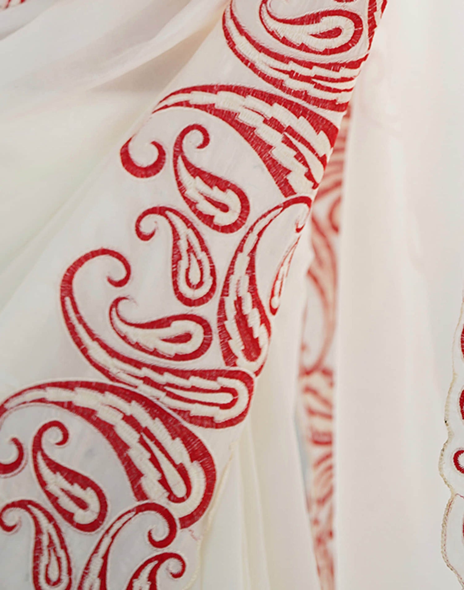 White Silk Embroidery Saree