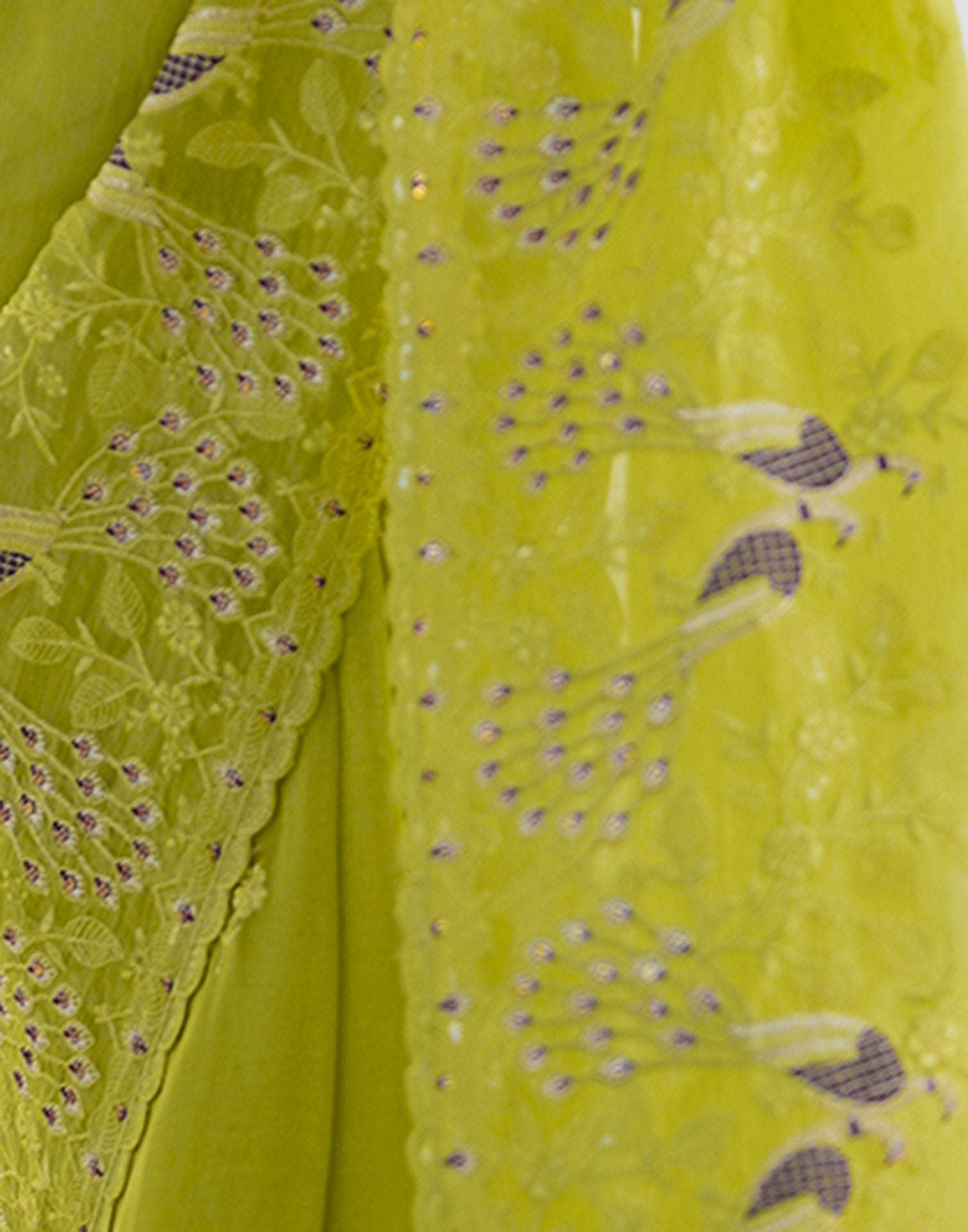 Mustard Green Silk Sequence Embroidery Saree