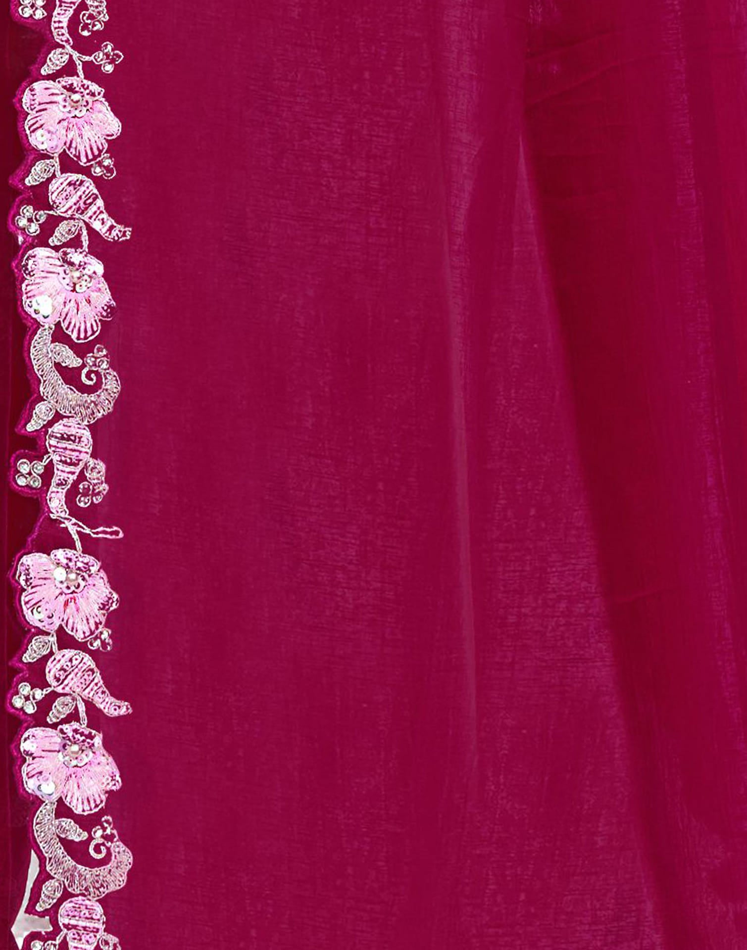 Rani Pink Silk Sequence Embellished Saree