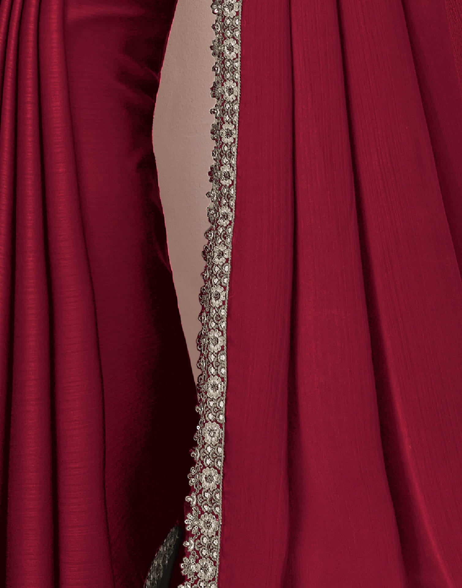 Maroon Silk Sequence Embellished Saree