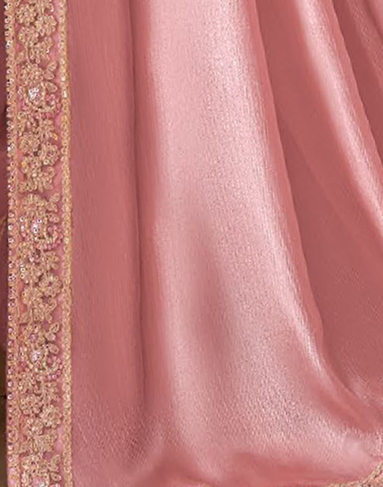 Light Rose Pink Satin Sequence Embellished Saree