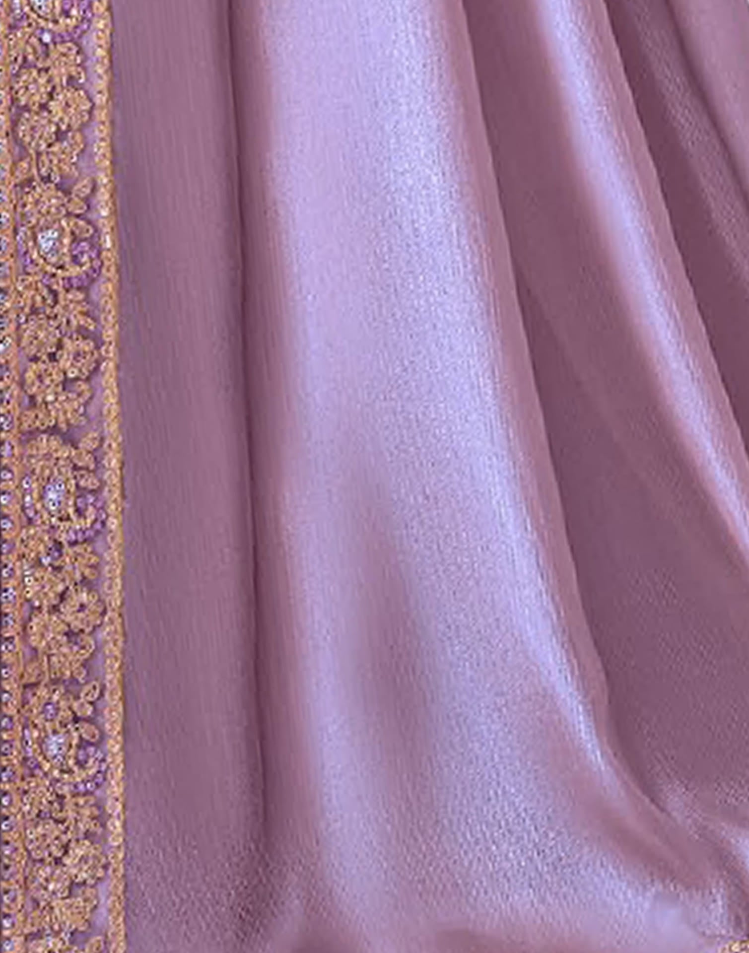 Light Purple Satin Sequence Embellished Saree