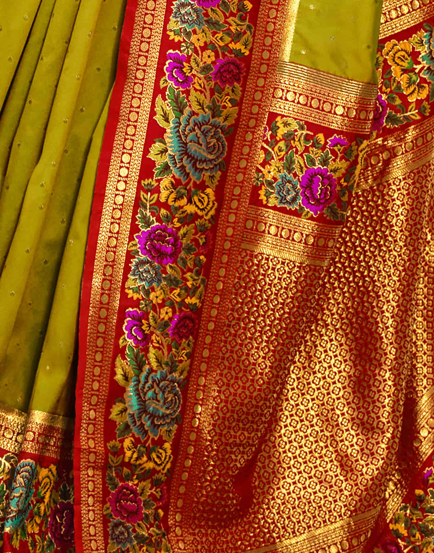 Olive Green Silk Weaving Banarasi Saree