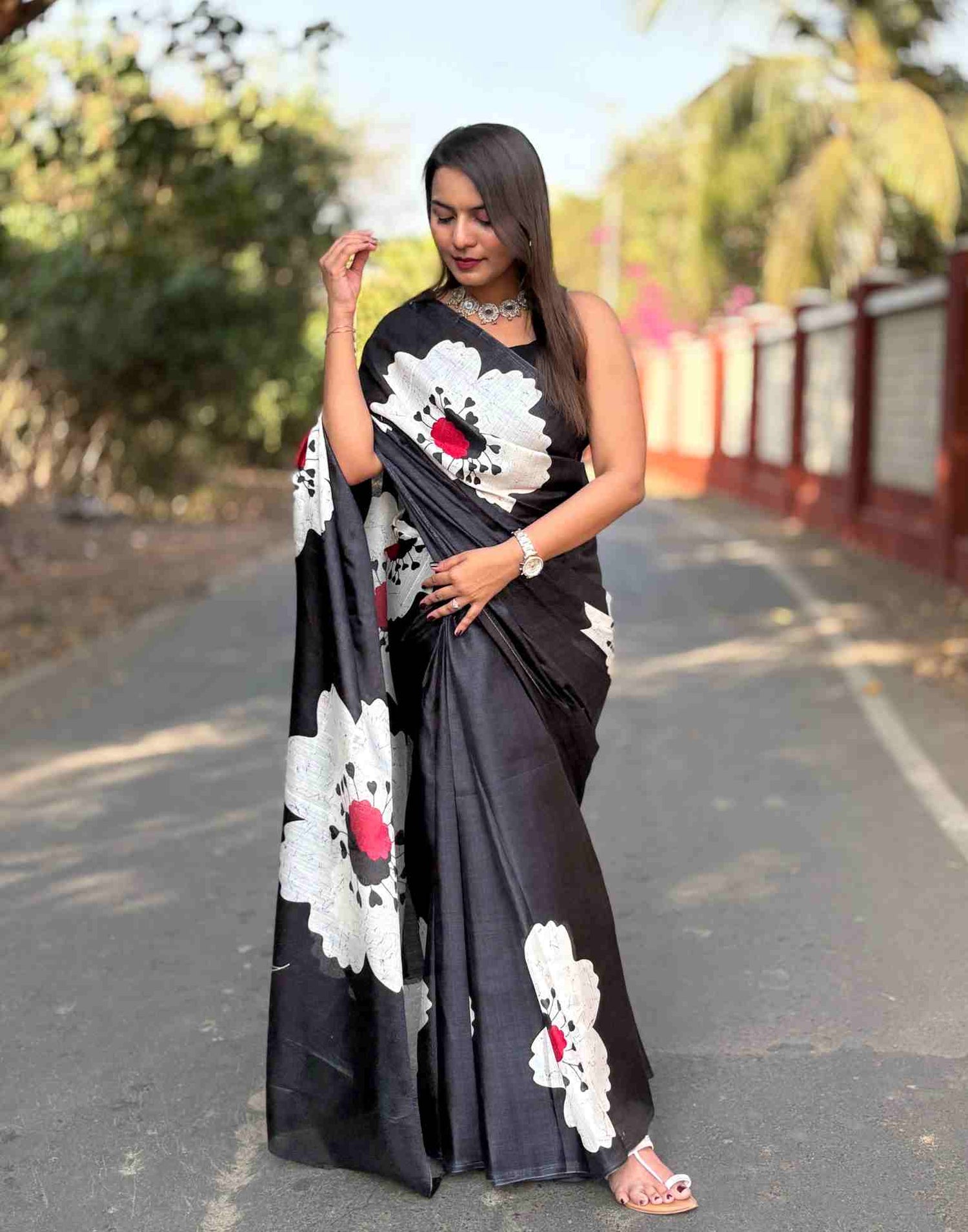 Black Bhagalpuri Silk Printed Saree