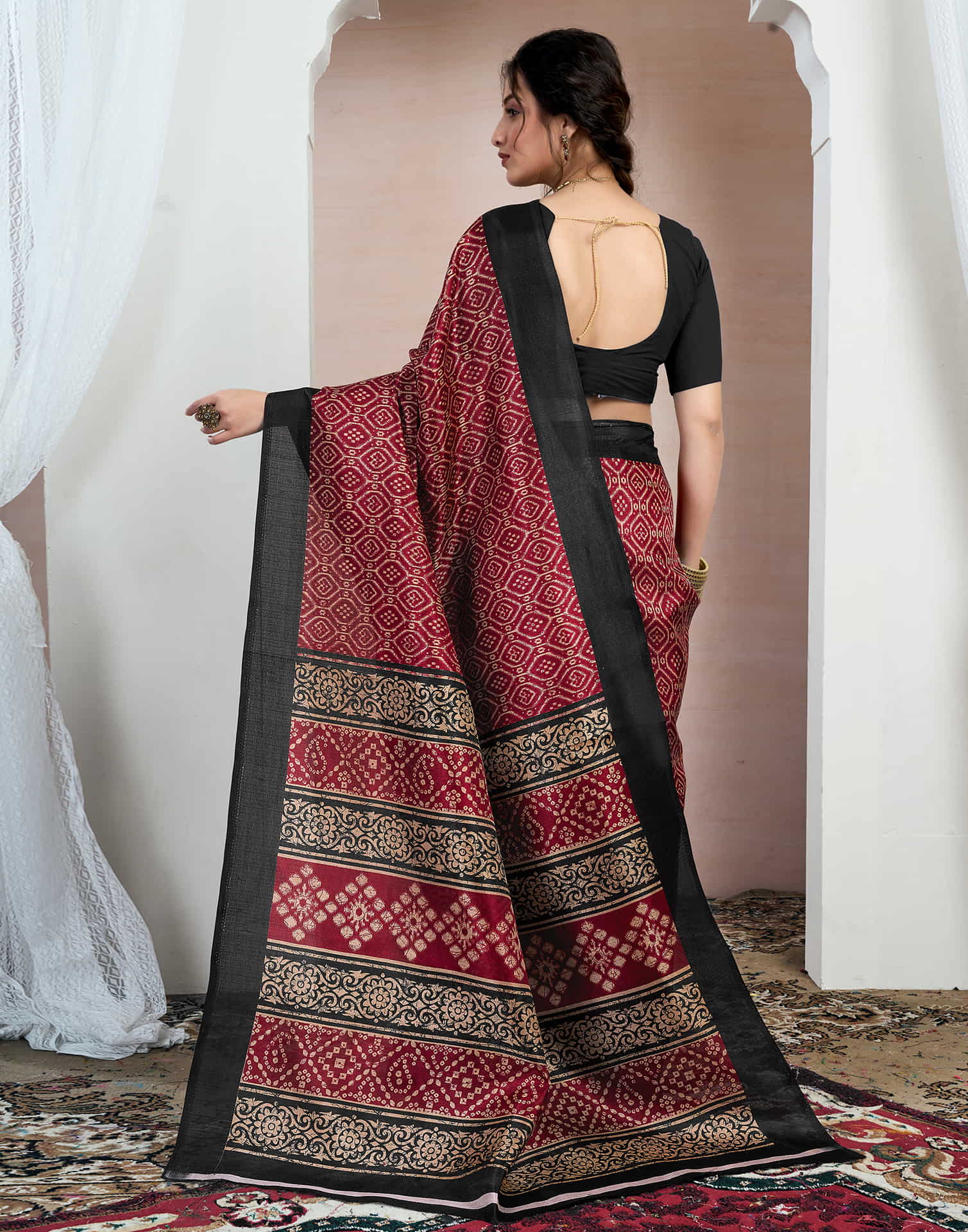 Maroon Bhagalpuri Silk Printed Saree