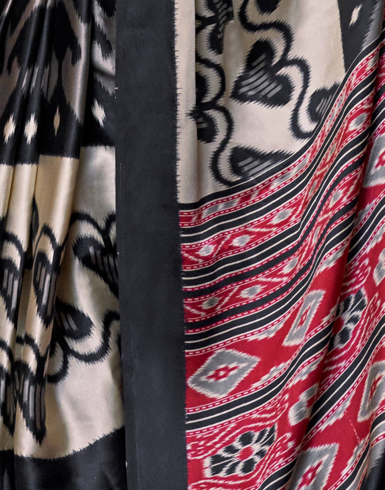 Black Satin Ikkat Printed Saree