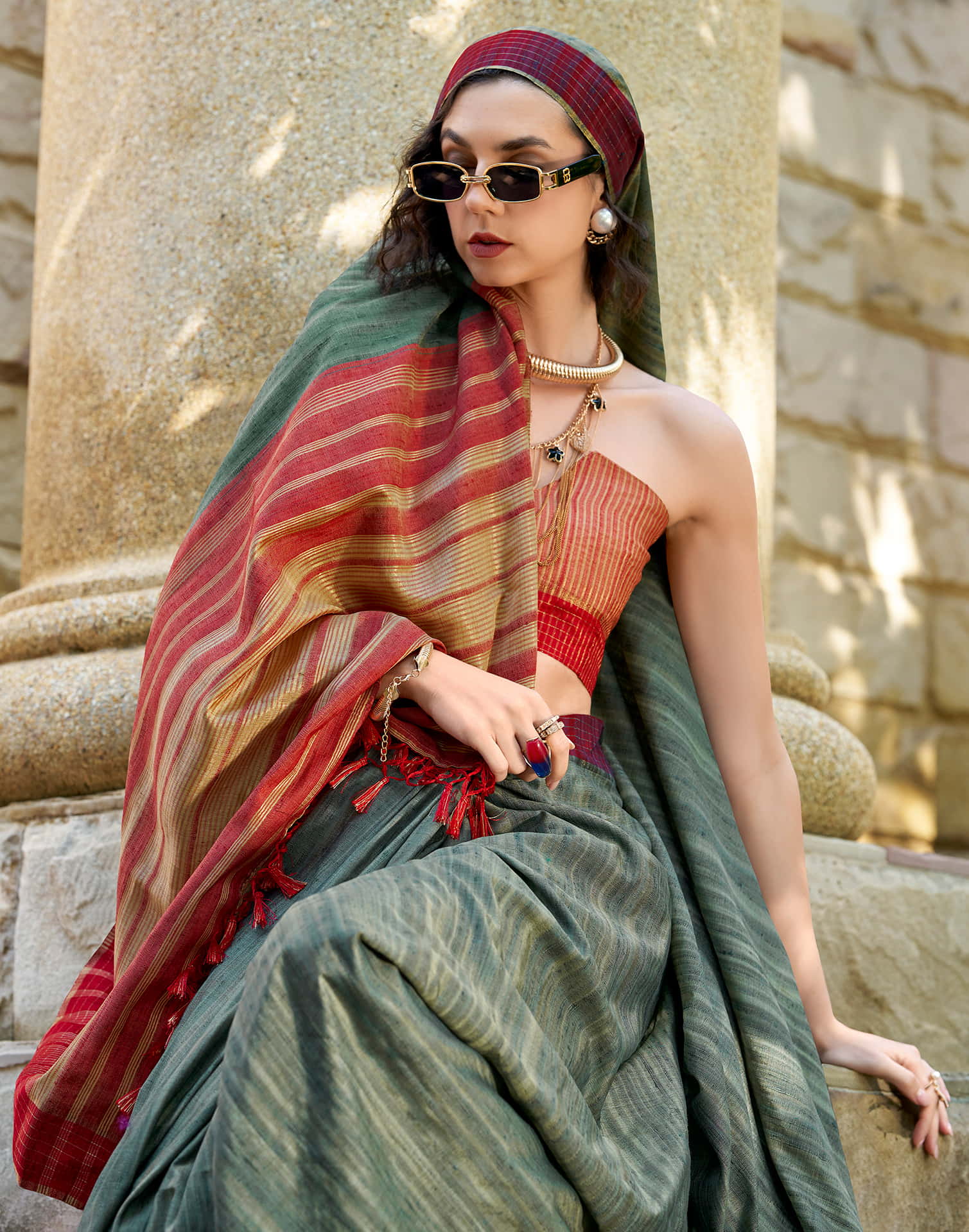 Dusty Rama Blue Silk Weaving Handloom Saree