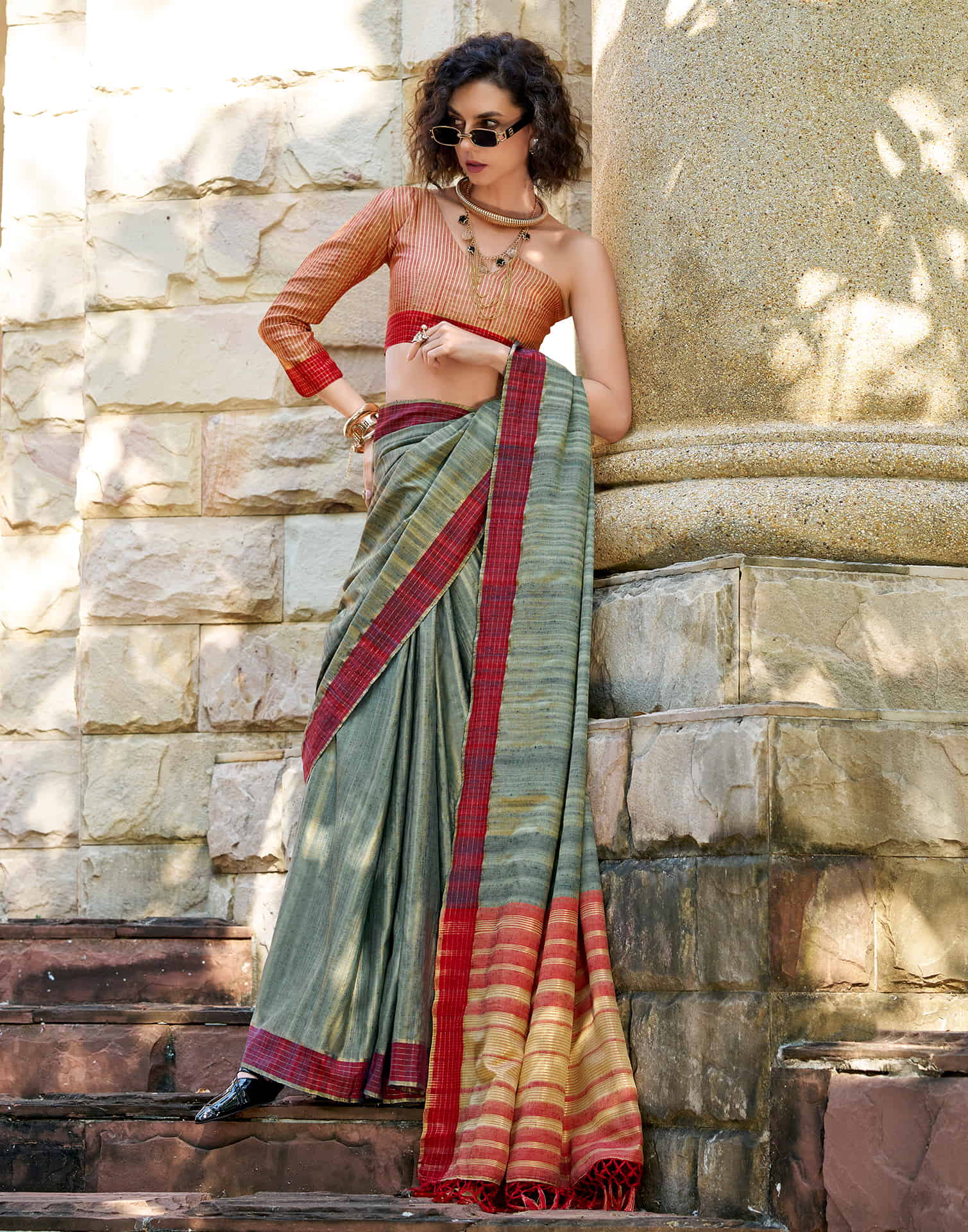 Dusty Rama Blue Silk Weaving Handloom Saree