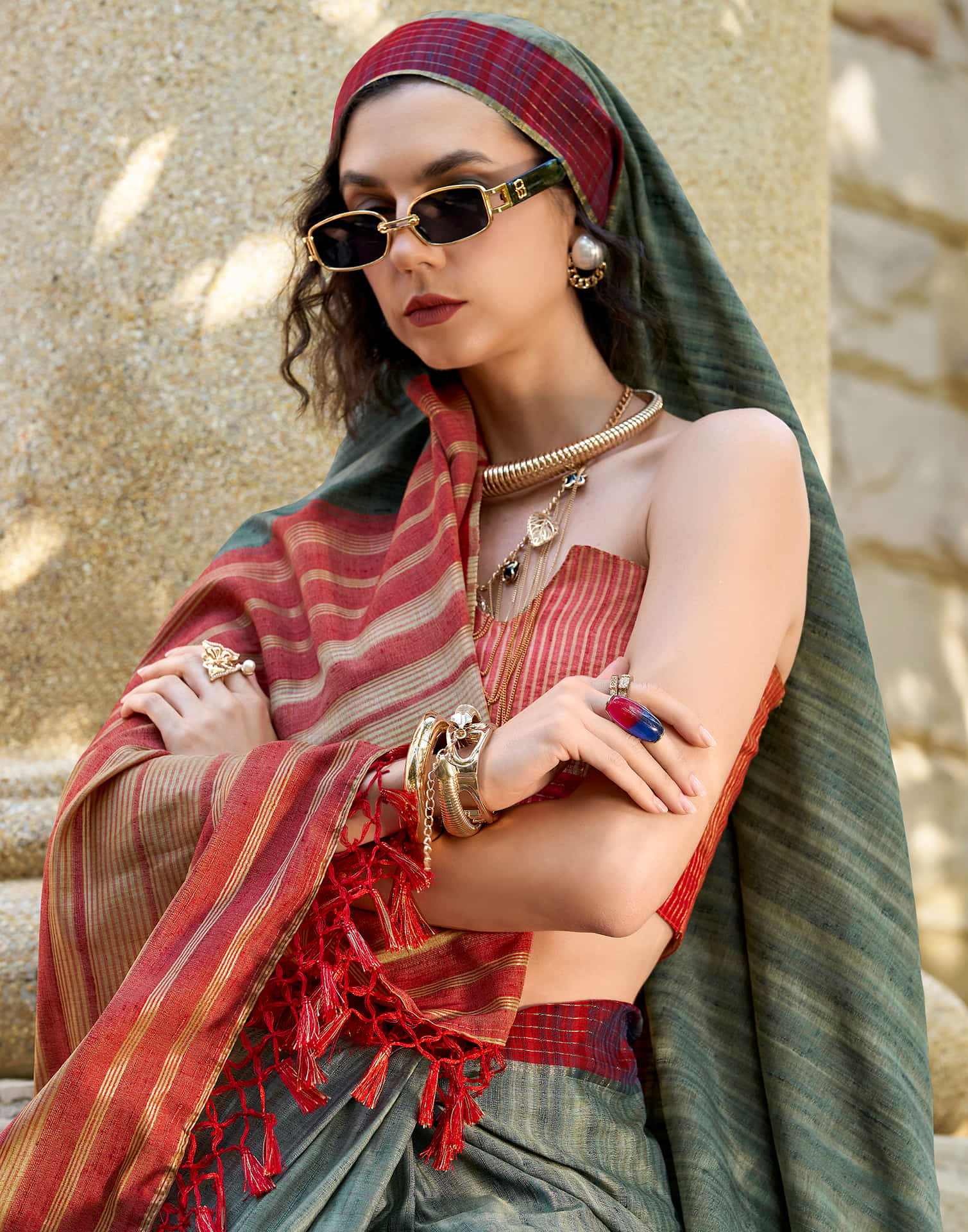 Dusty Rama Blue Silk Weaving Handloom Saree