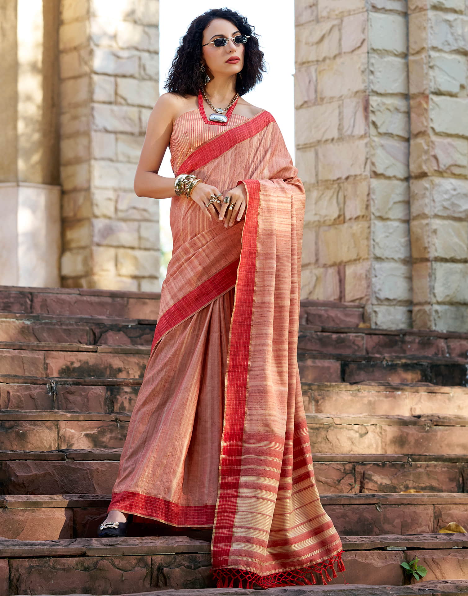 Pink Silk Weaving Handloom Saree