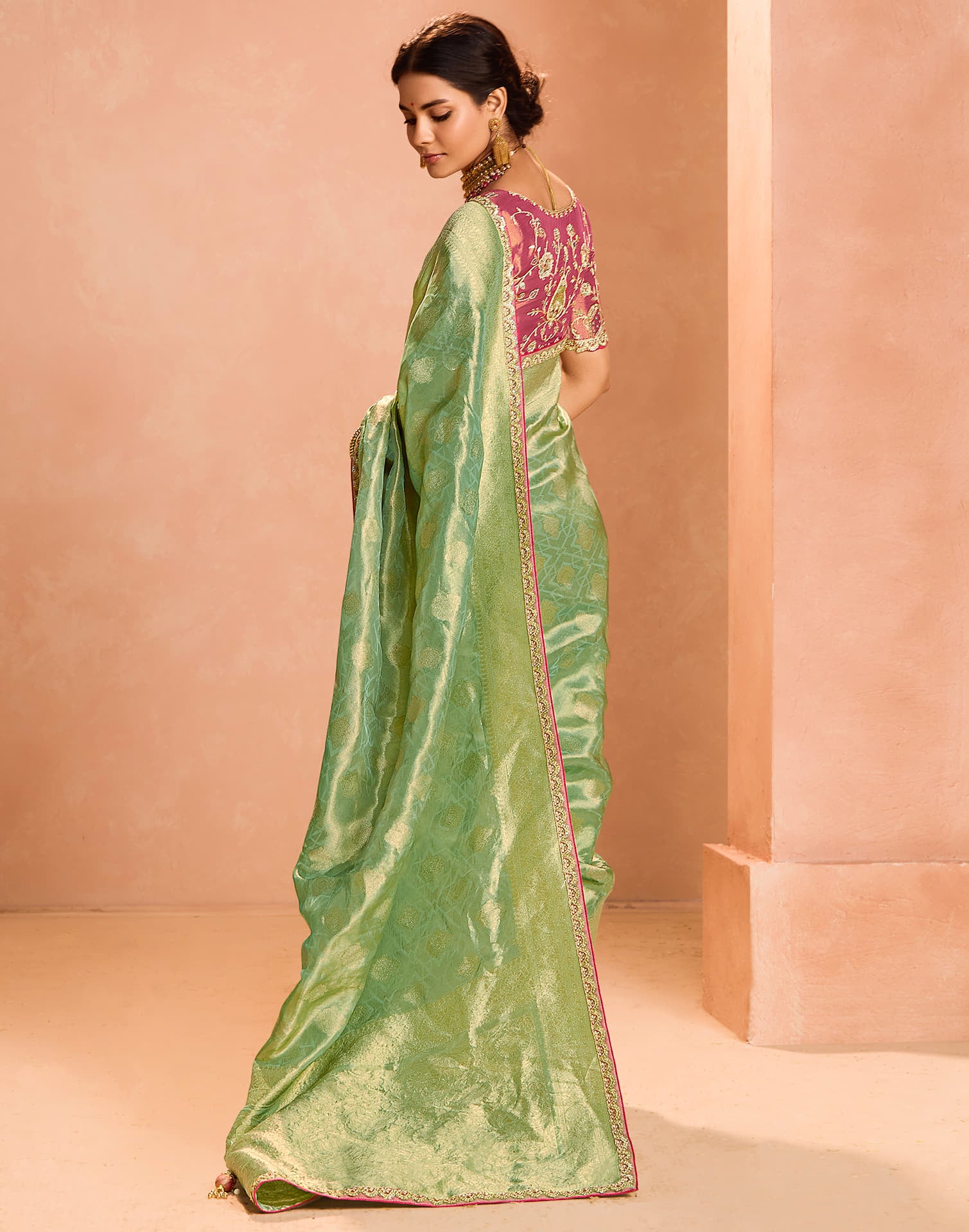 Pista Green Silk Weaving Kanjivaram Saree