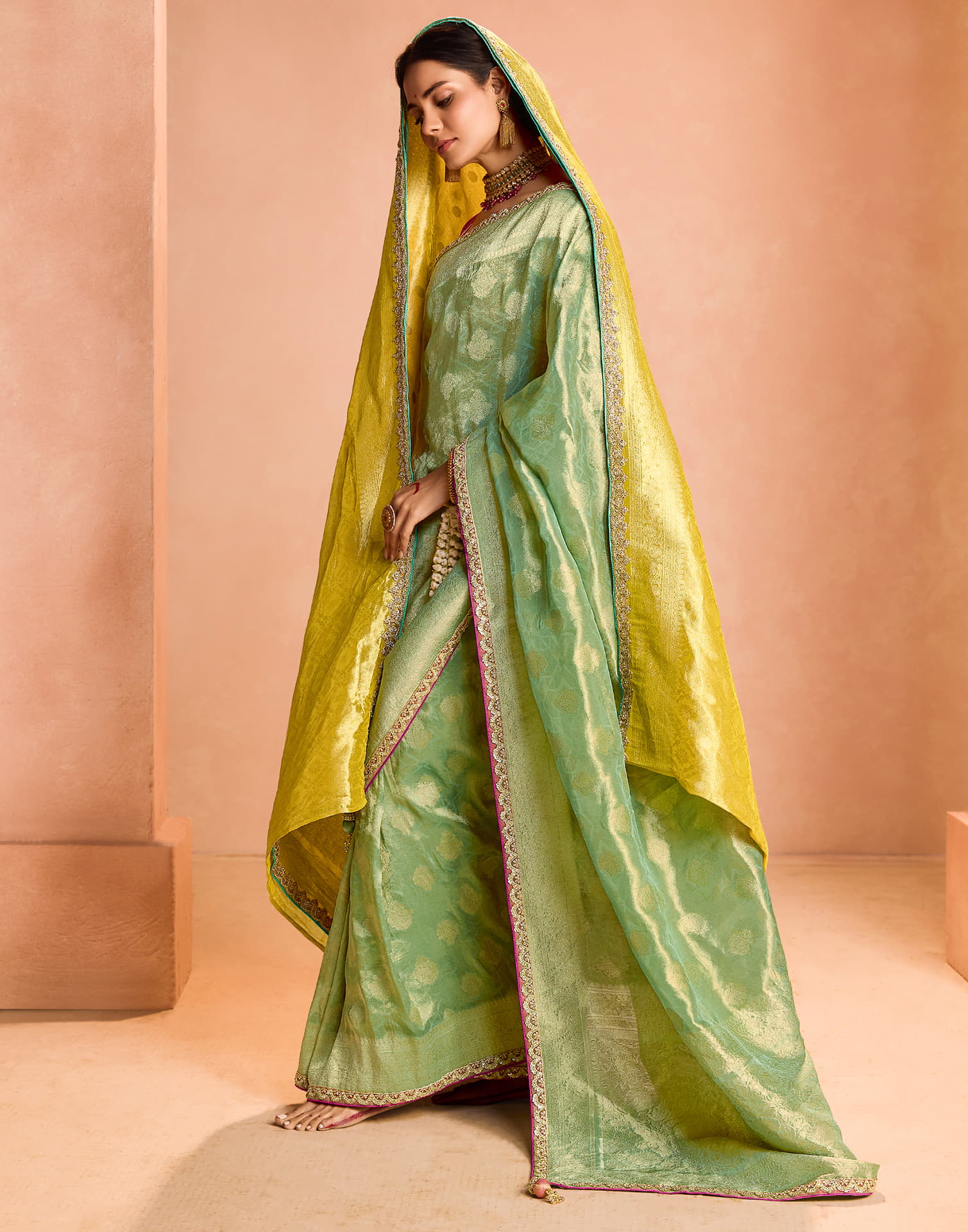 Pista Green Silk Weaving Kanjivaram Saree