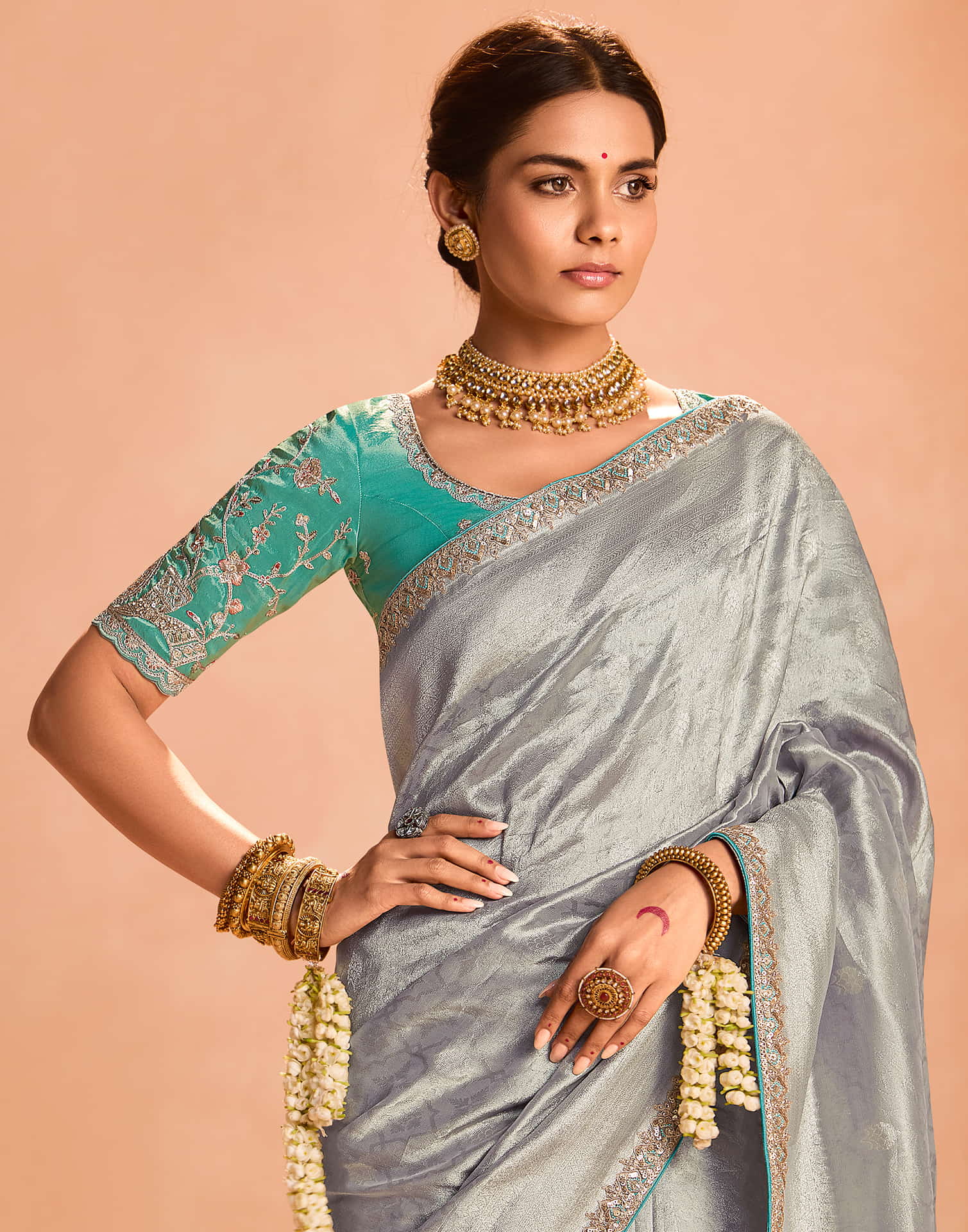 Light Dusty Blue Silk Weaving Kanjivaram Saree