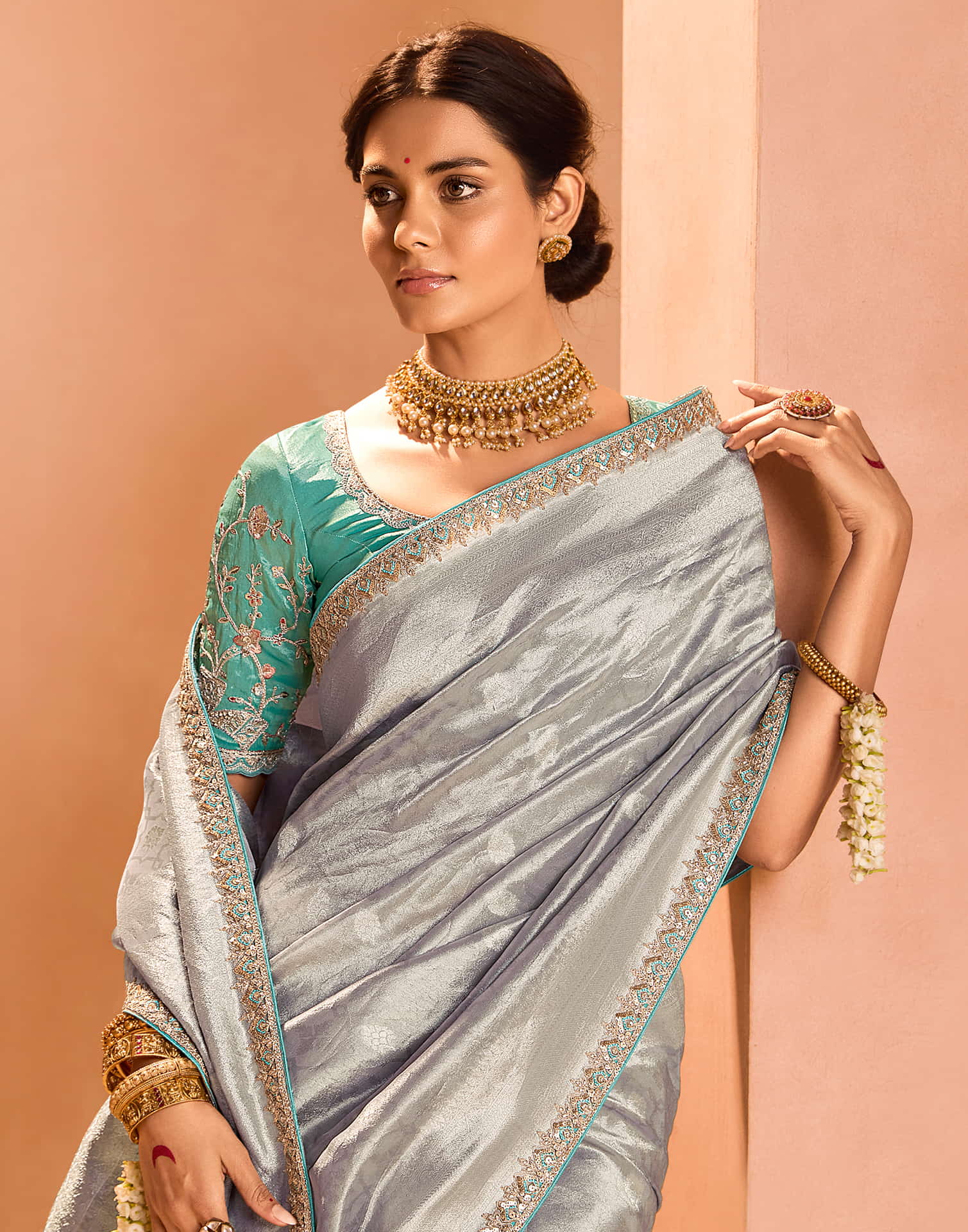 Light Dusty Blue Silk Weaving Kanjivaram Saree